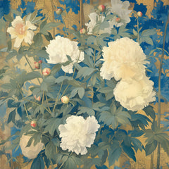 Peonie d'Oriente in Oro e Azzurro