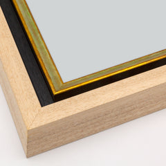 Cornice Moderna su Misura - Modello Nolan Cassetta Natural Chic con Incastro Scalino Nero e Foglia Oro verde