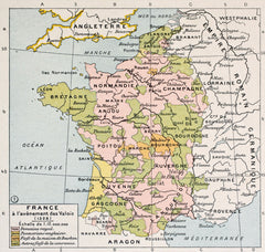Antica Mappa Politica della Francia nel 1328 - Anno realizzazione 1894