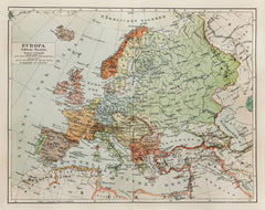 Antica Mappa Europa fine 1800 - Anno 1908