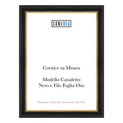 Cornice Classica su Misura - Modello Canaletto Nero e Foglia Oro