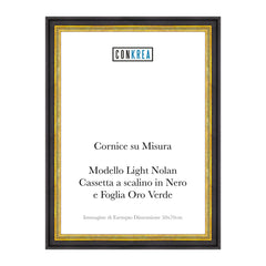Cornice Moderna su Misura - Modello Light Nolan a Cassetta Scalino Nero e Foglia Oro Verde