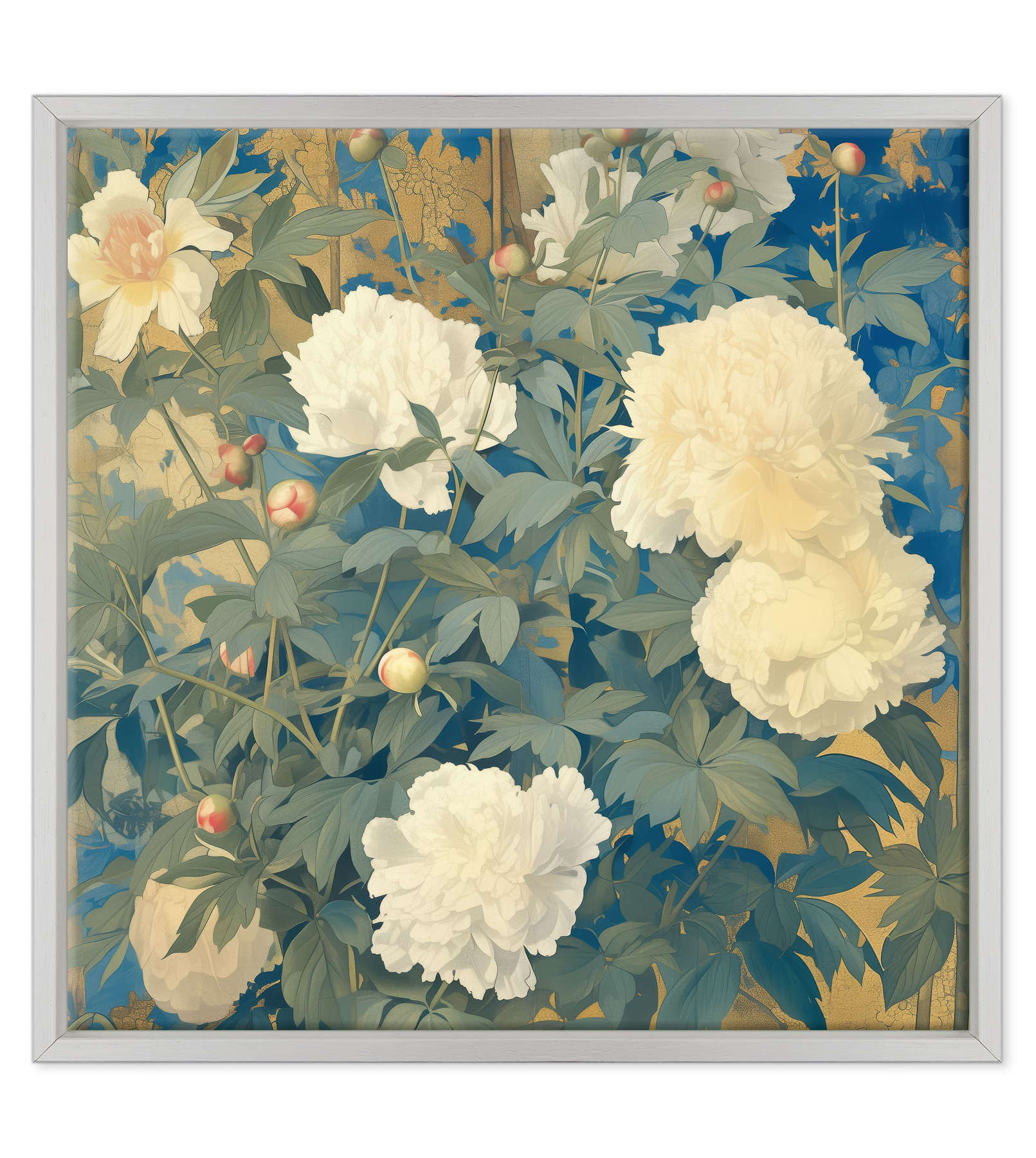 Peonie d'Oriente in Oro e Azzurro