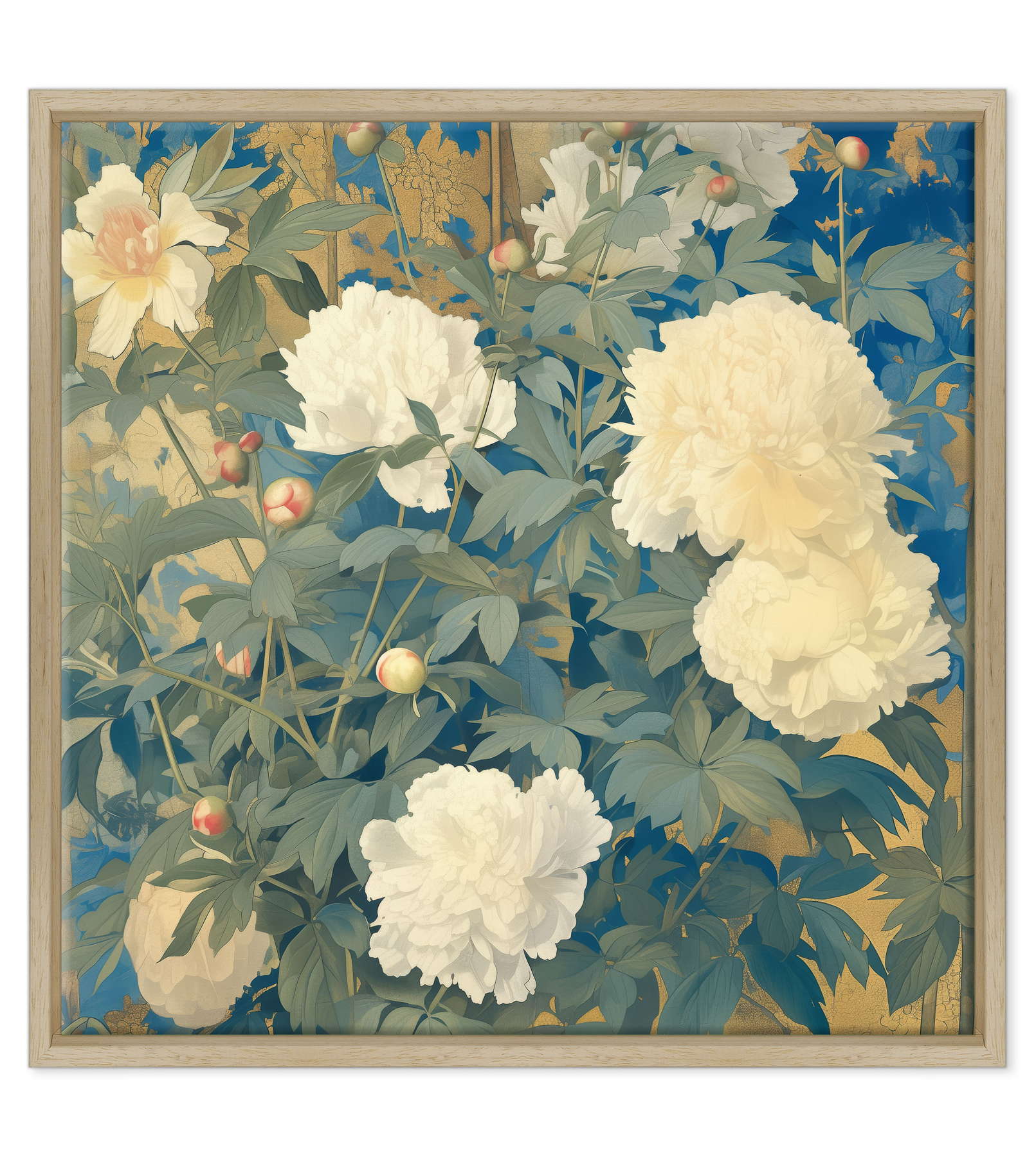 Peonie d'Oriente in Oro e Azzurro