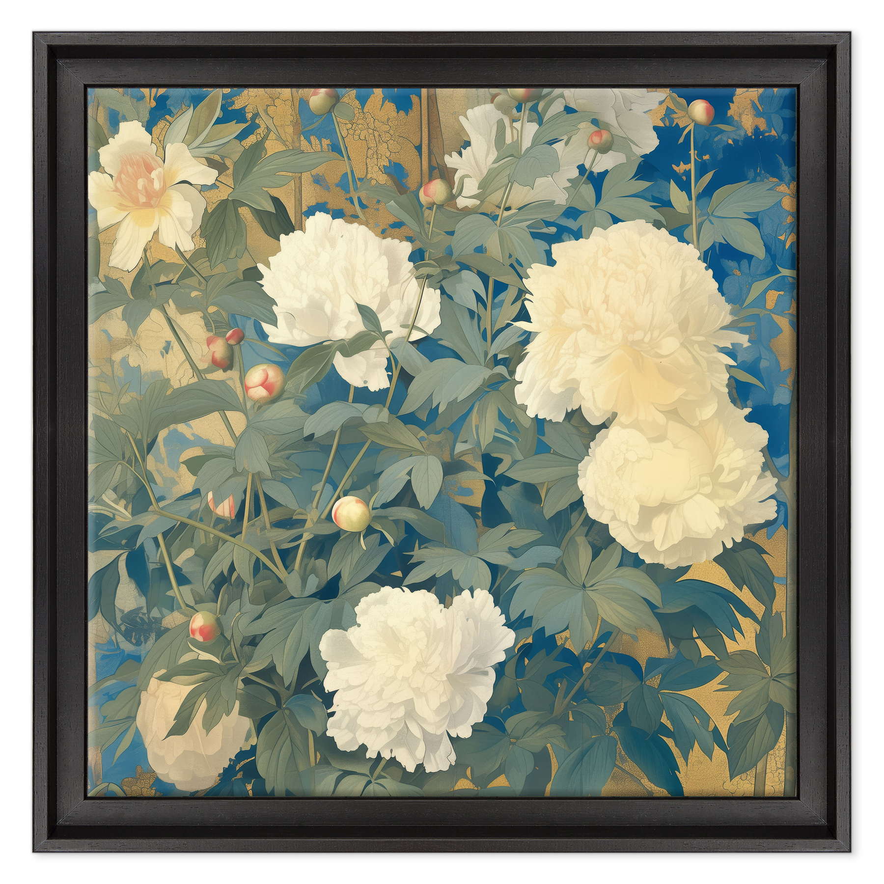 Peonie d'Oriente in Oro e Azzurro