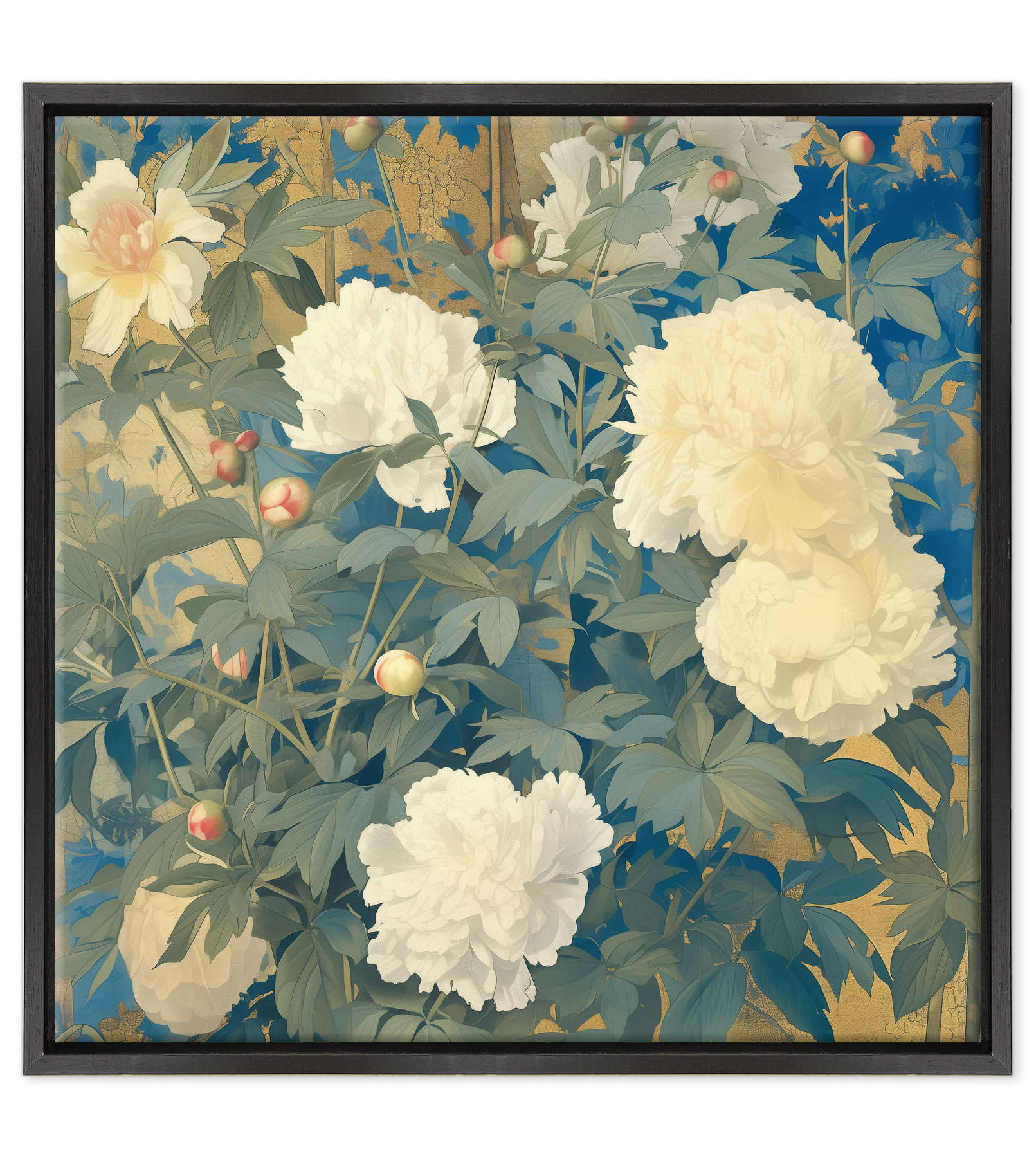 Peonie d'Oriente in Oro e Azzurro