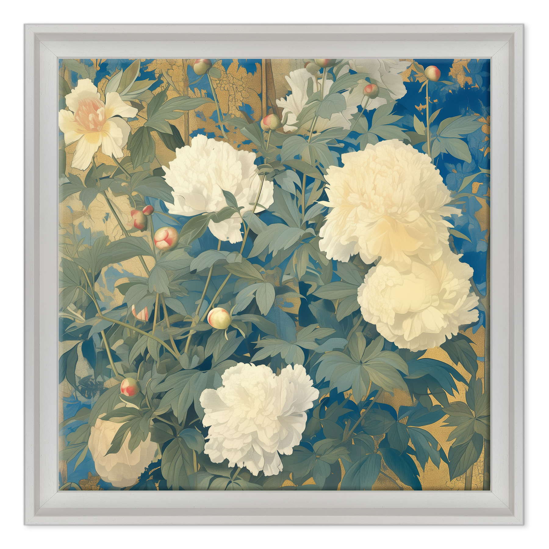 Peonie d'Oriente in Oro e Azzurro