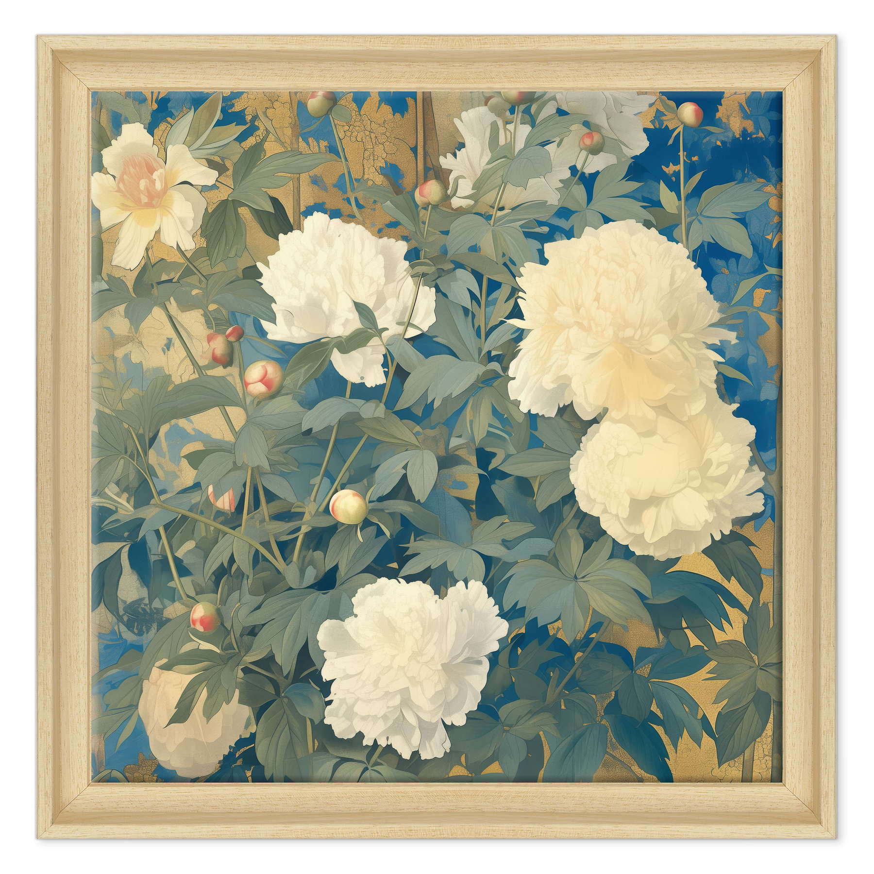 Peonie d'Oriente in Oro e Azzurro