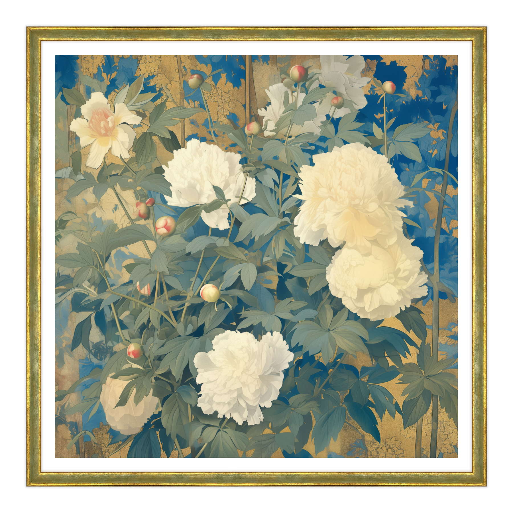 Peonie d'Oriente in Oro e Azzurro