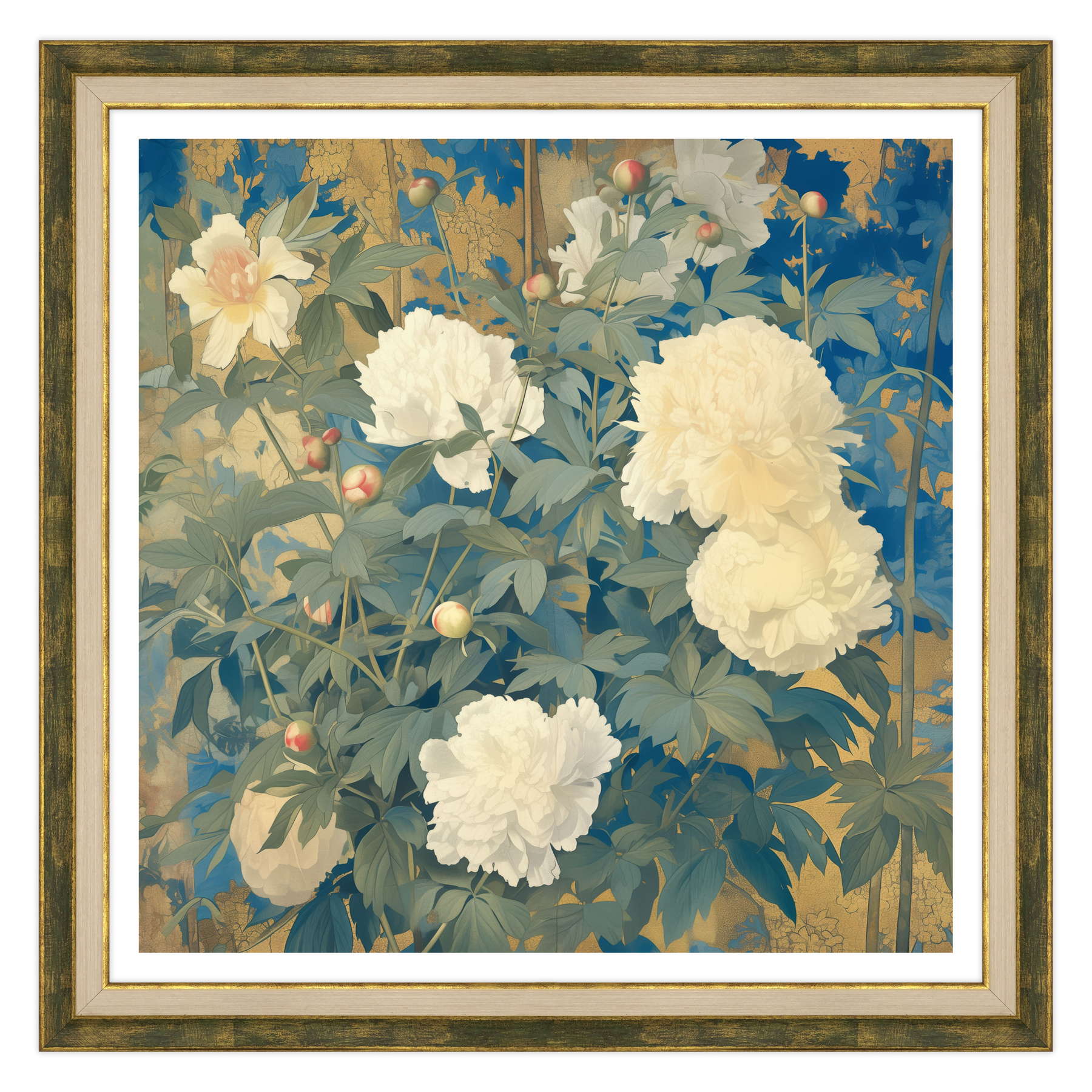 Peonie d'Oriente in Oro e Azzurro