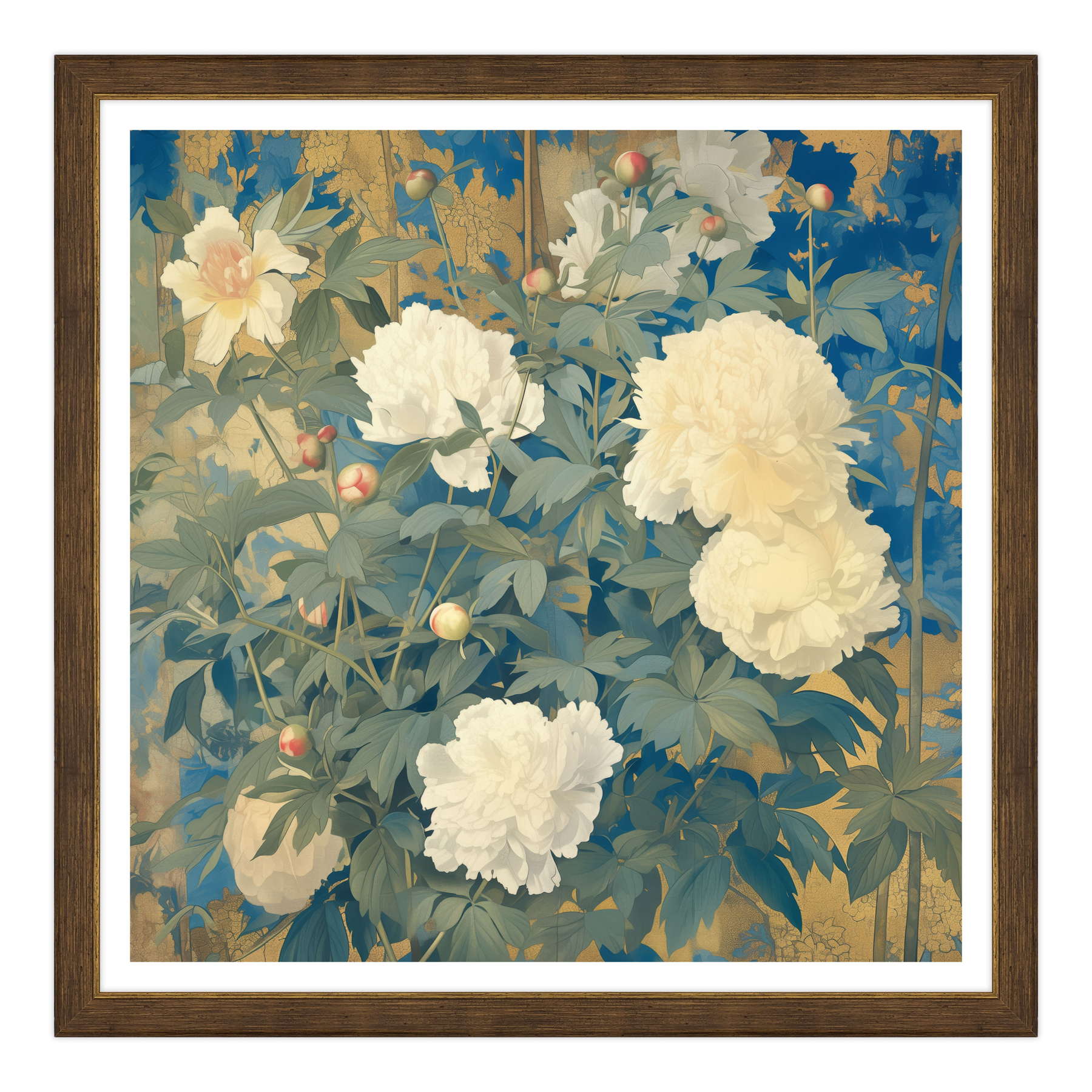 Peonie d'Oriente in Oro e Azzurro