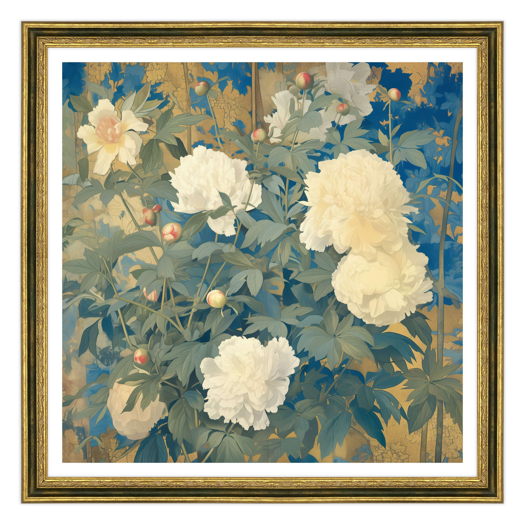 Peonie d'Oriente in Oro e Azzurro