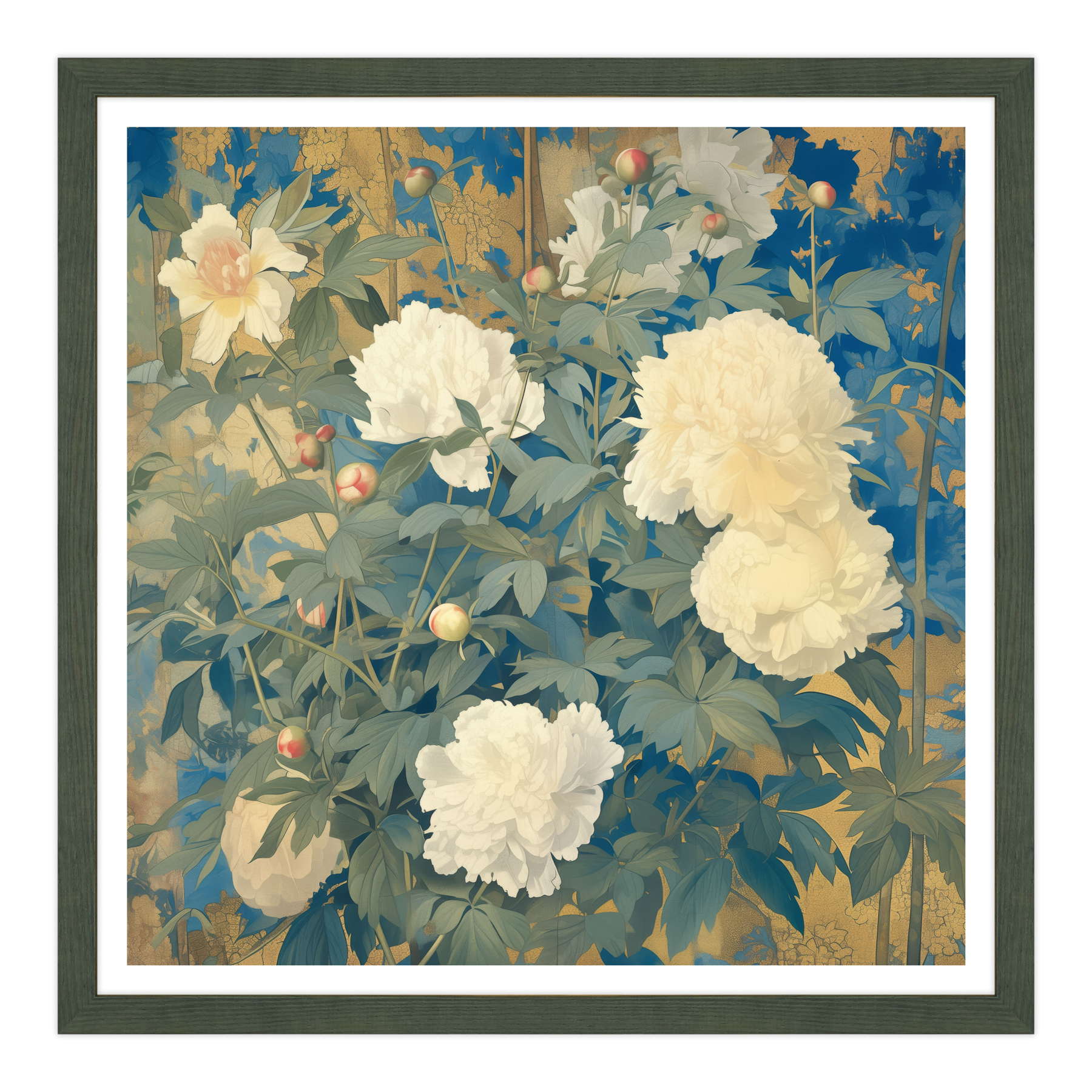 Peonie d'Oriente in Oro e Azzurro