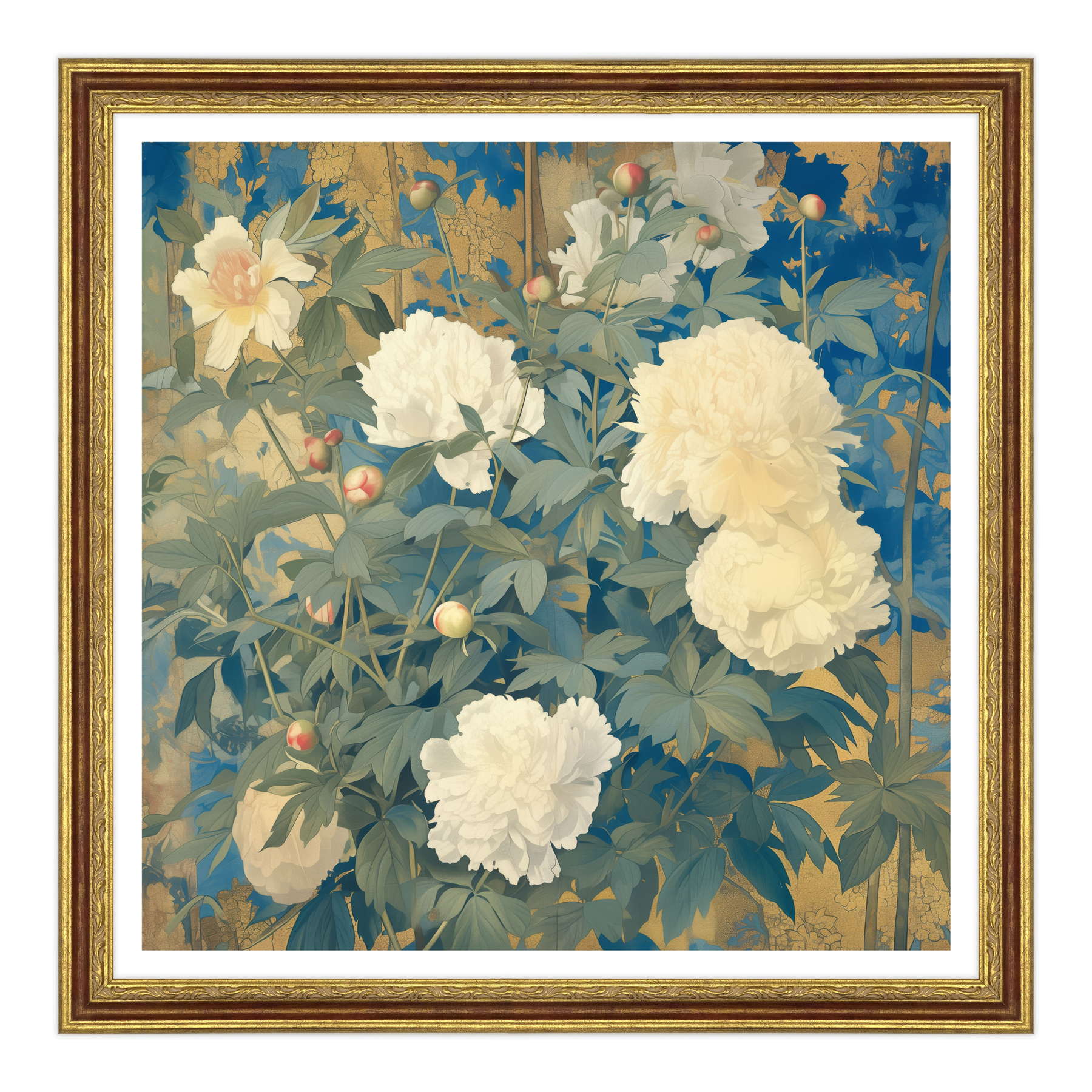 Peonie d'Oriente in Oro e Azzurro