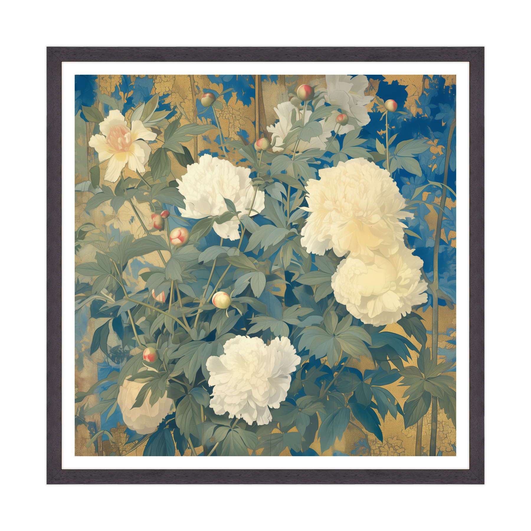 Peonie d'Oriente in Oro e Azzurro