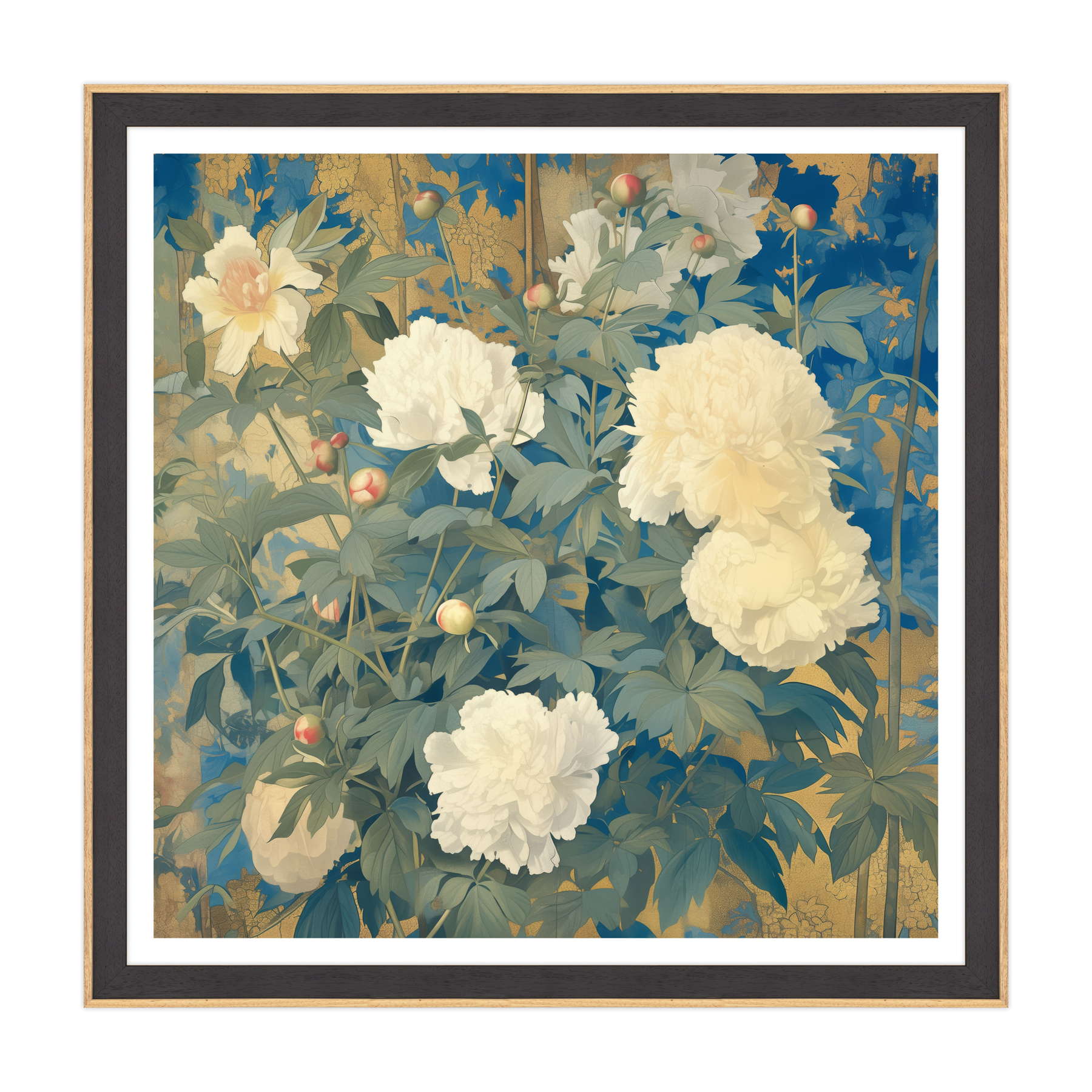 Peonie d'Oriente in Oro e Azzurro