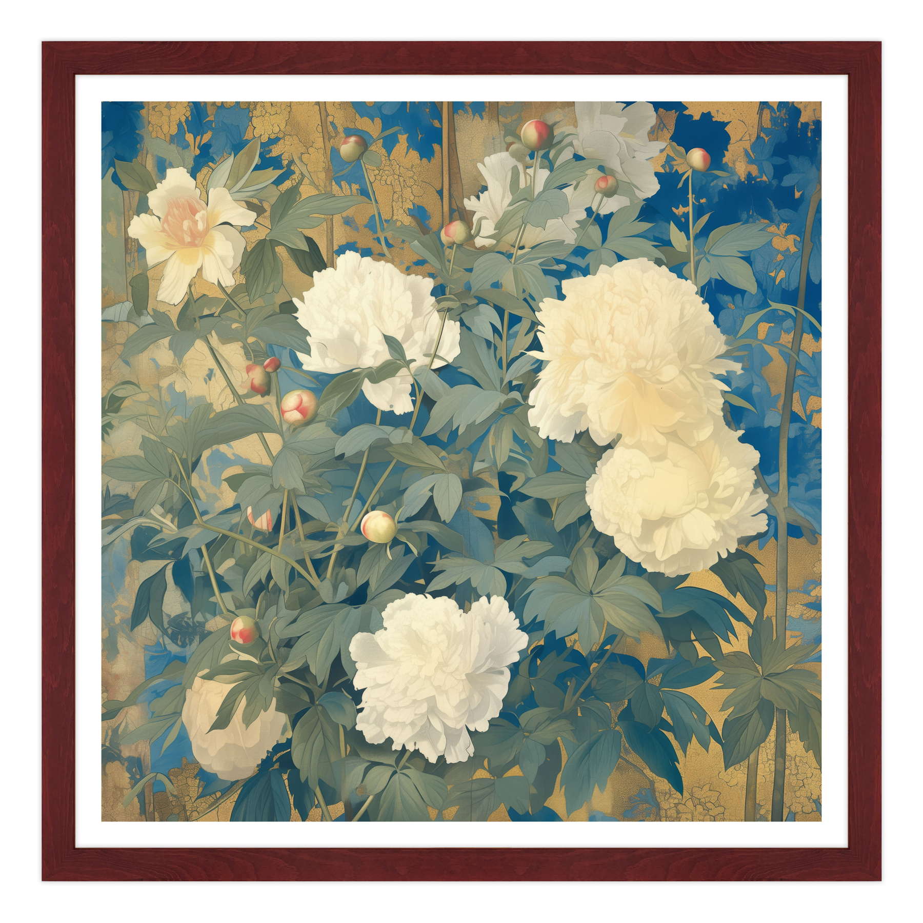 Peonie d'Oriente in Oro e Azzurro