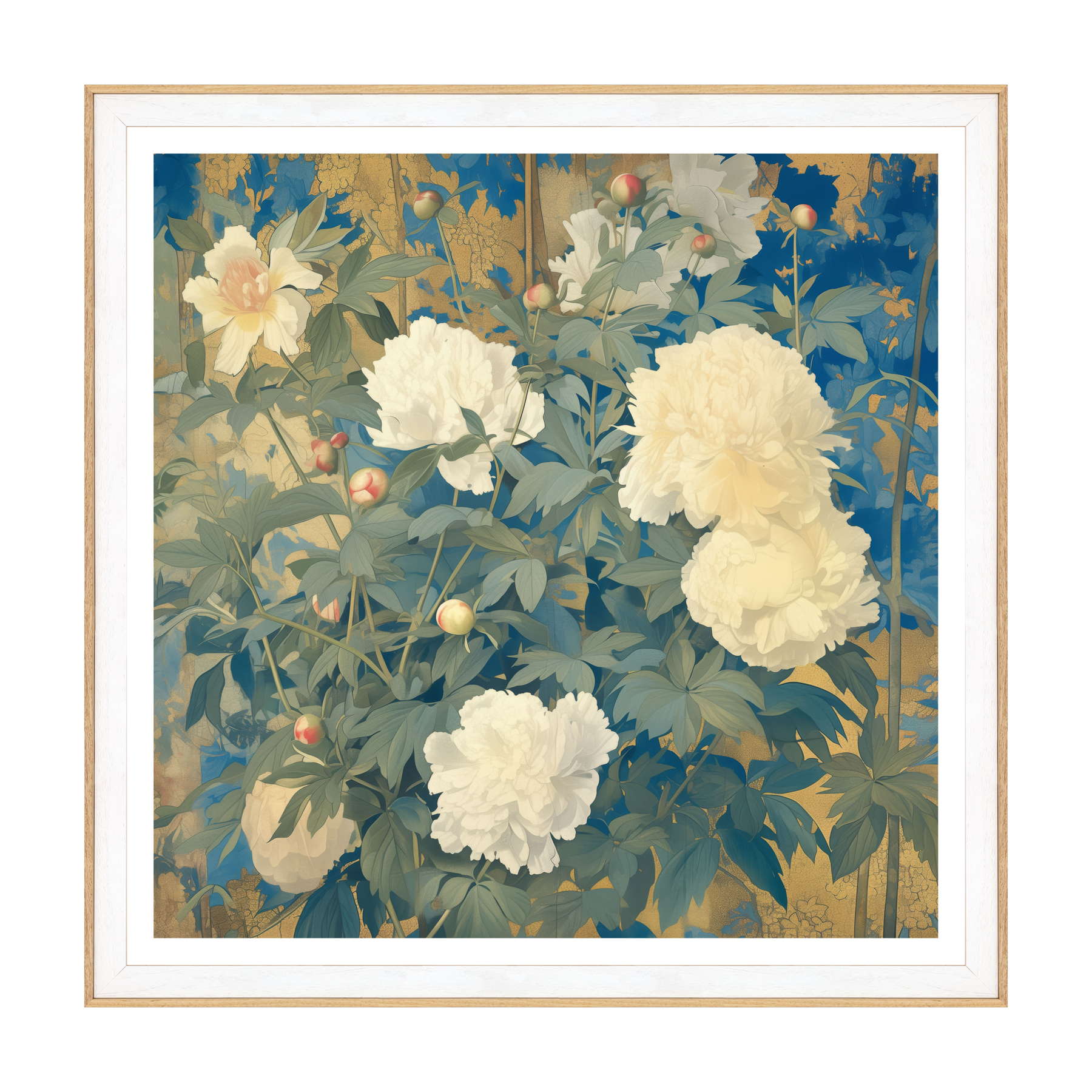 Peonie d'Oriente in Oro e Azzurro