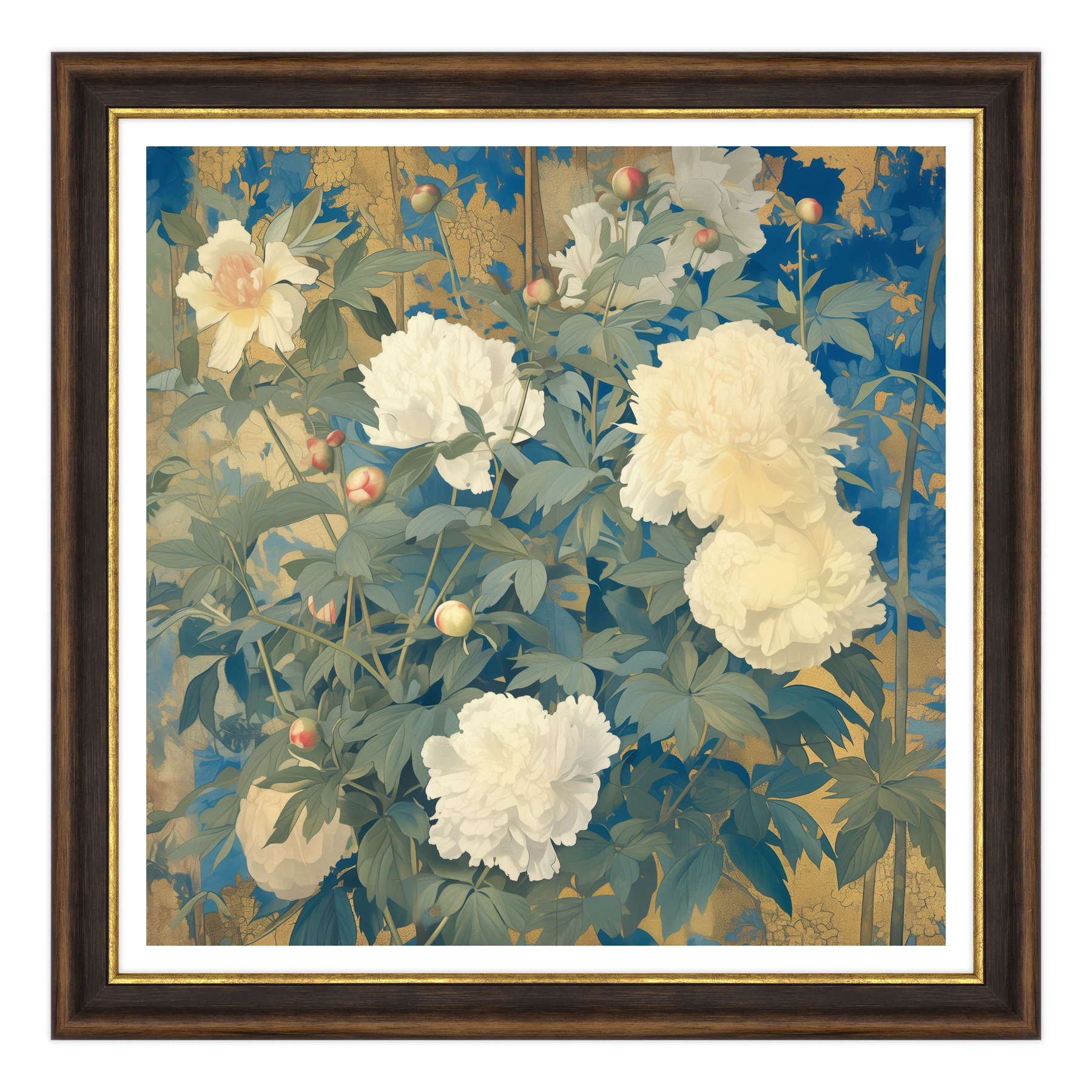 Peonie d'Oriente in Oro e Azzurro