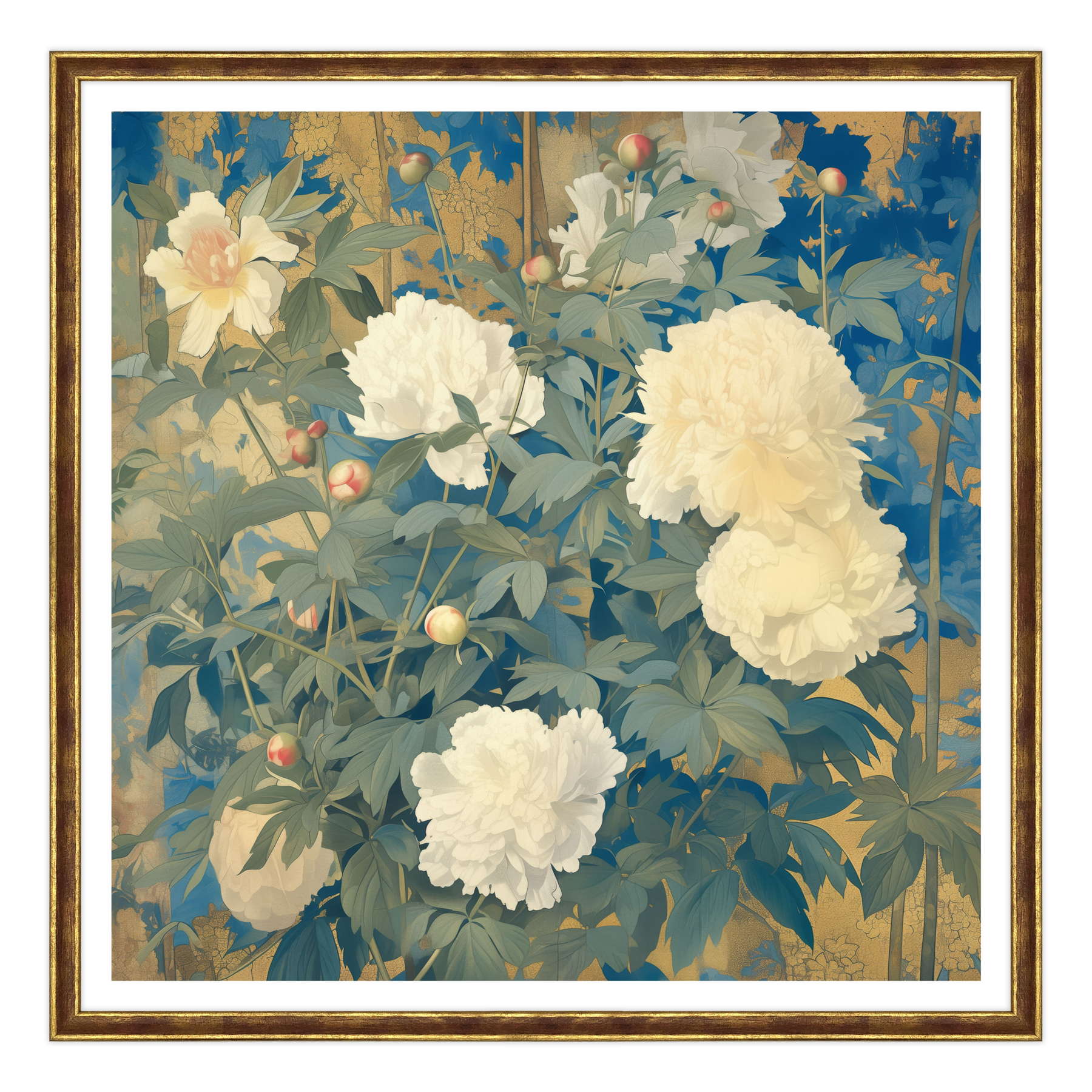 Peonie d'Oriente in Oro e Azzurro