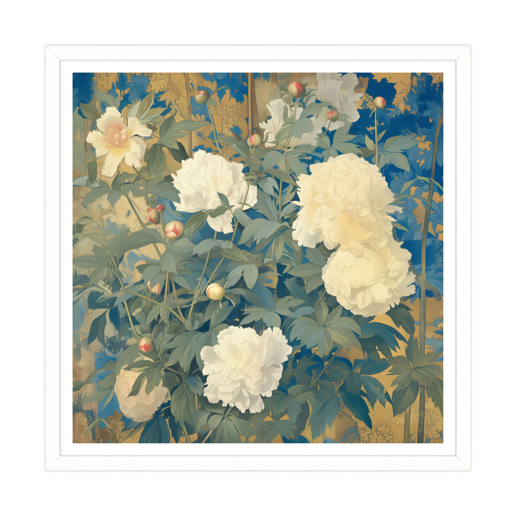 Peonie d'Oriente in Oro e Azzurro
