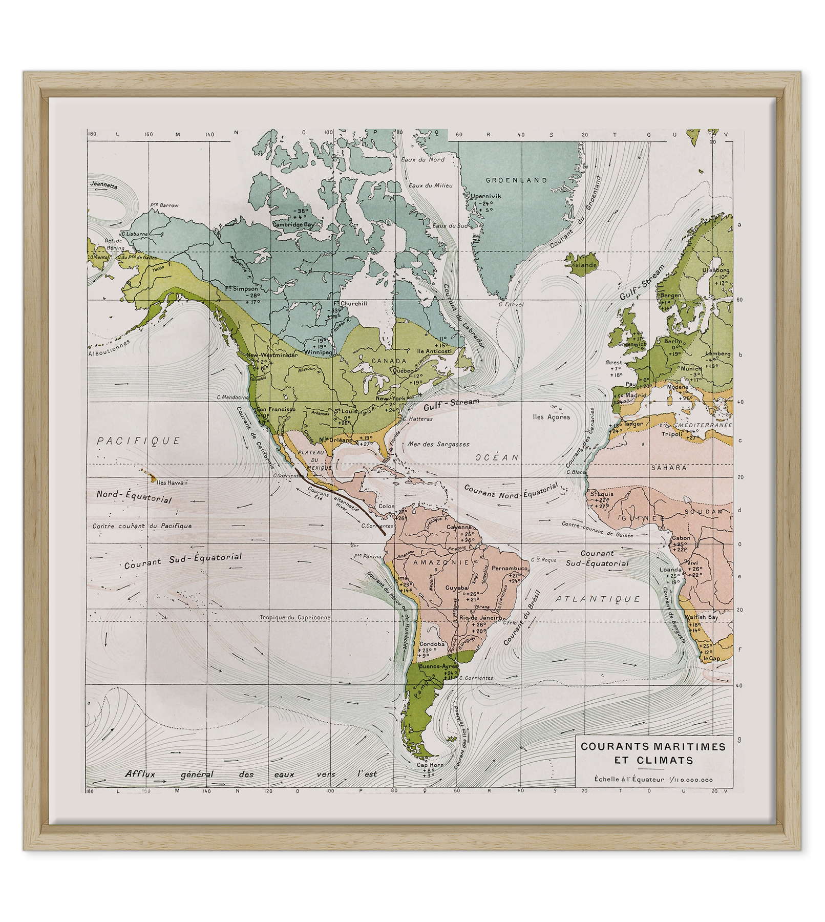 Antica Mappa America - Anno 1894 - Clima e Correnti Oceaniche Oceano