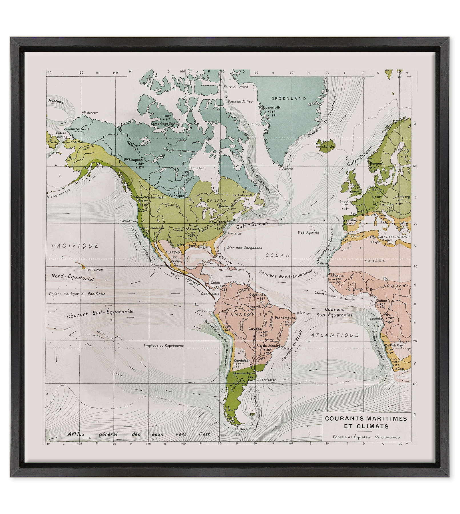 Antica Mappa America - Anno 1894 - Clima e Correnti Oceaniche Oceano