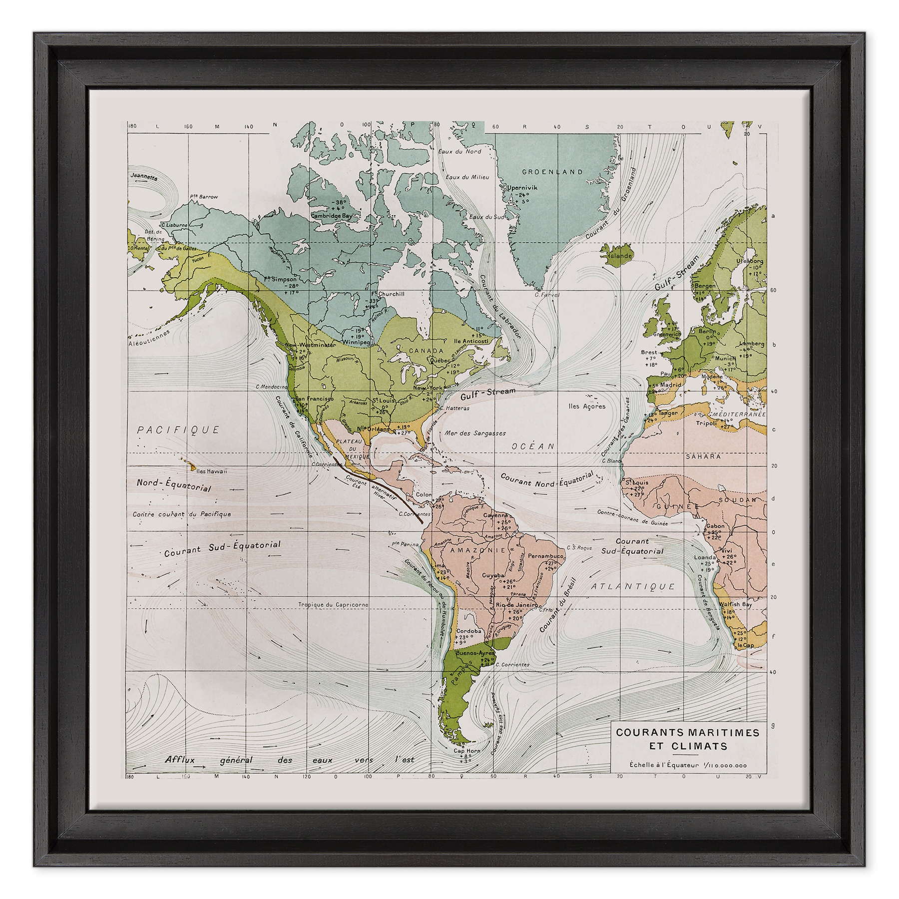 Antica Mappa America - Anno 1894 - Clima e Correnti Oceaniche Oceano