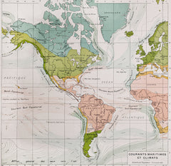 Antica Mappa America - Anno 1894 - Clima e Correnti Oceaniche Oceano