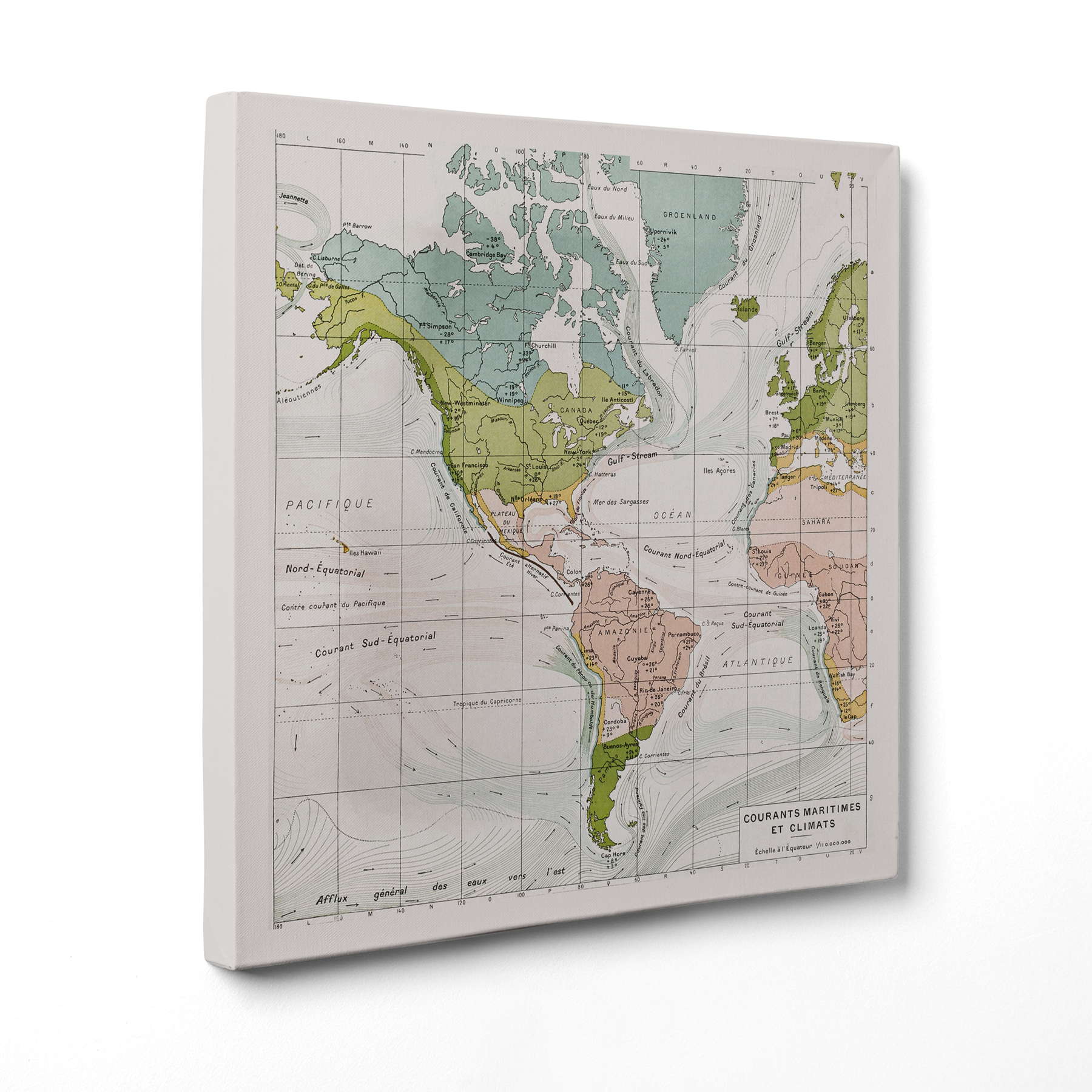Antica Mappa America - Anno 1894 - Clima e Correnti Oceaniche Oceano