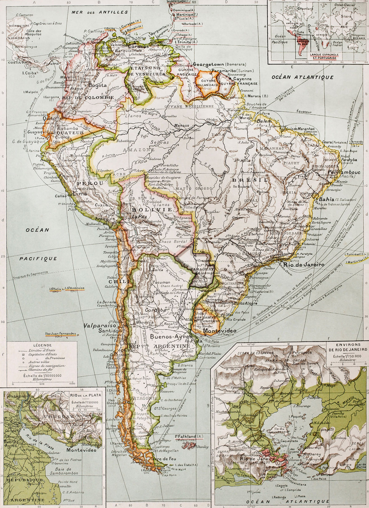 Antica Mappa America del Nord e Centro - Rio de Janeiro - Anno 1894