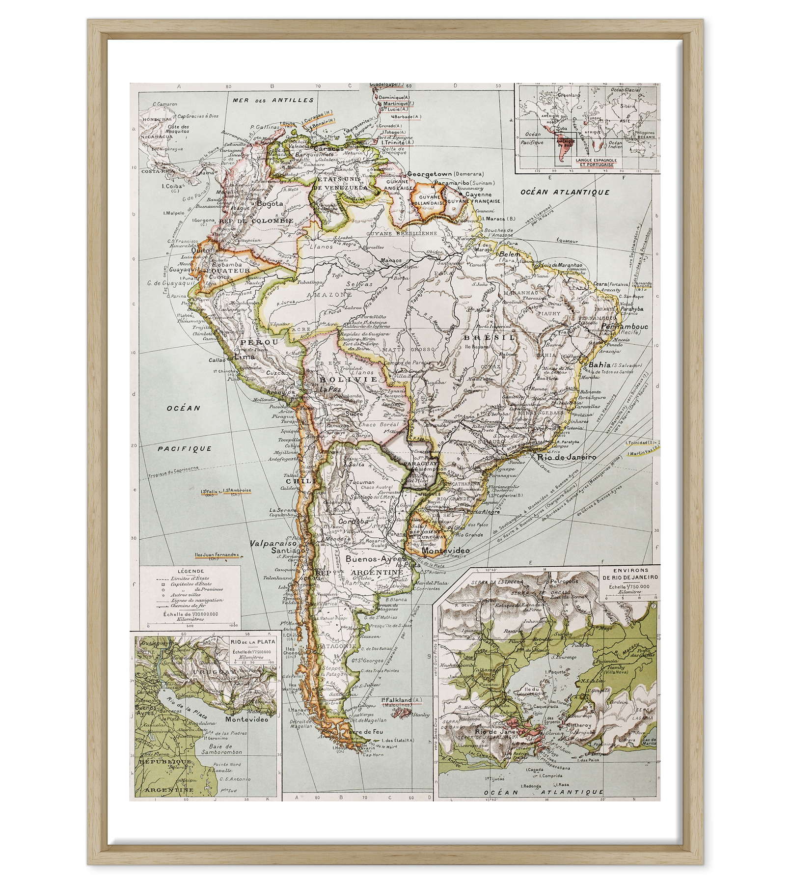 Antica Mappa America del Nord e Centro - Rio de Janeiro - Anno 1894