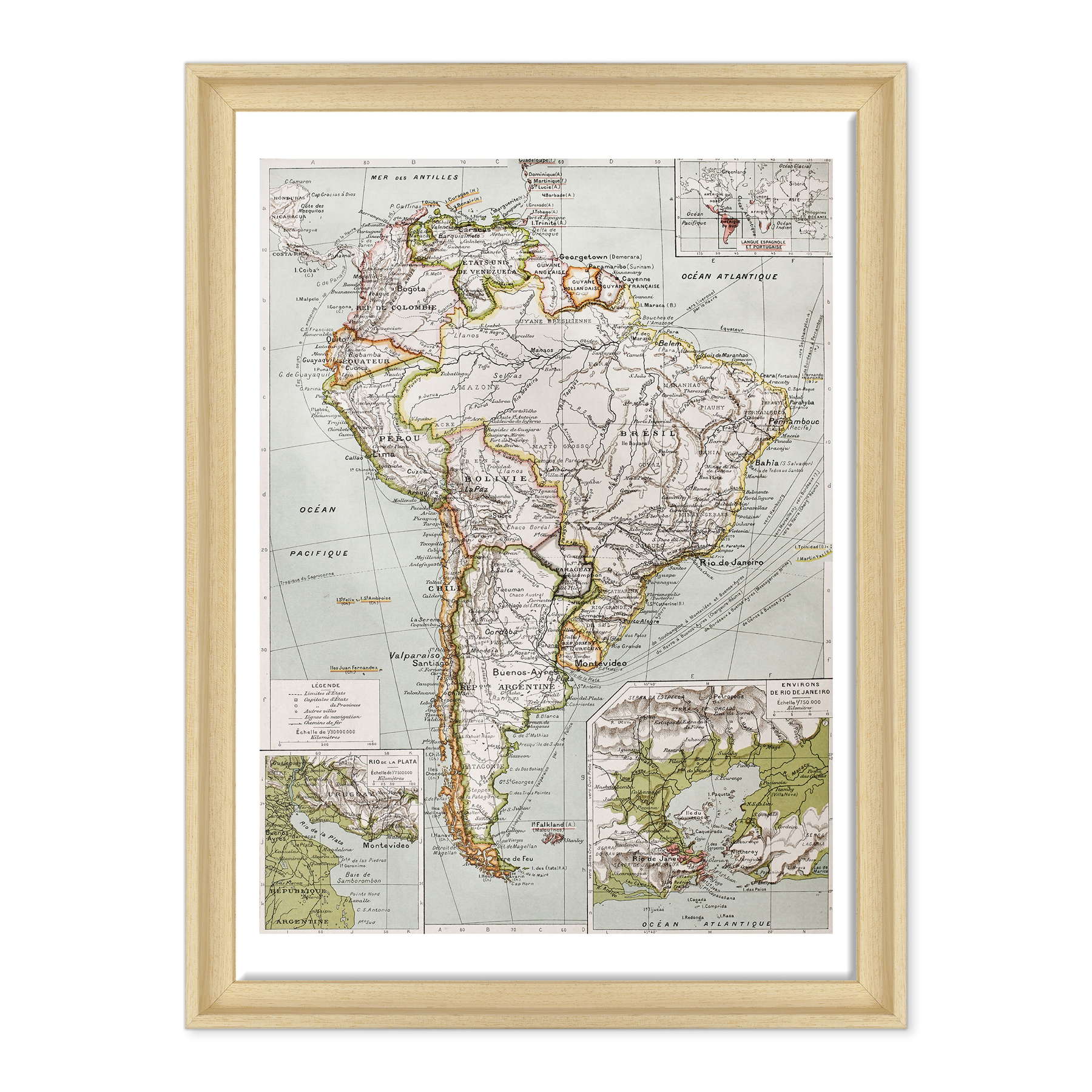 Antica Mappa America del Nord e Centro - Rio de Janeiro - Anno 1894