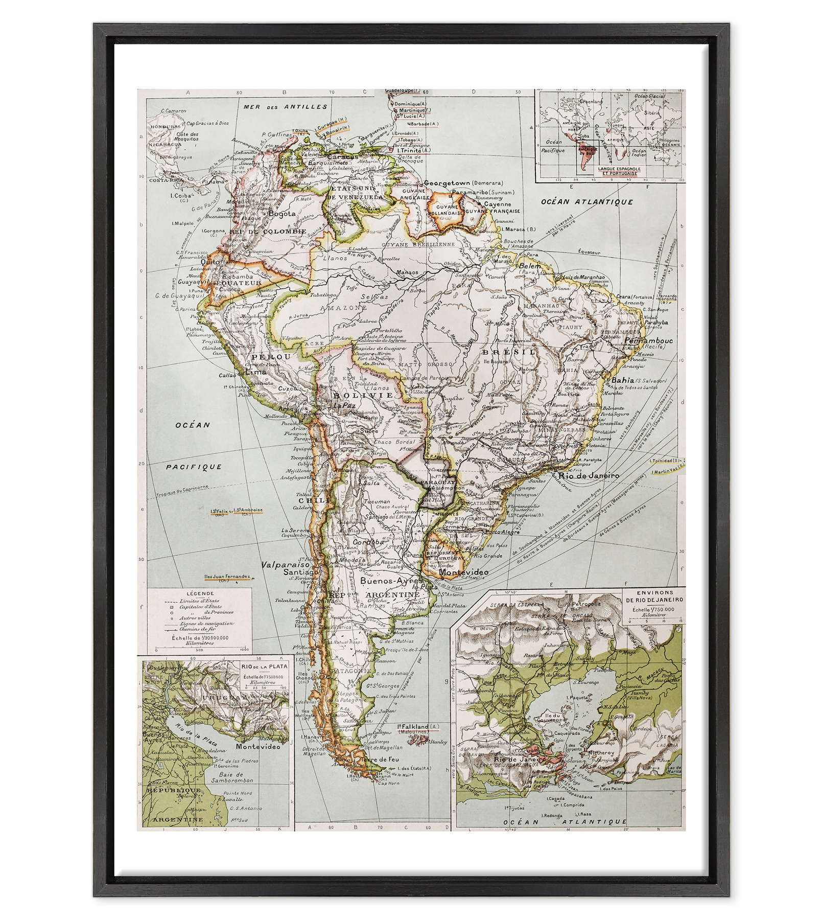 Antica Mappa America del Nord e Centro - Rio de Janeiro - Anno 1894