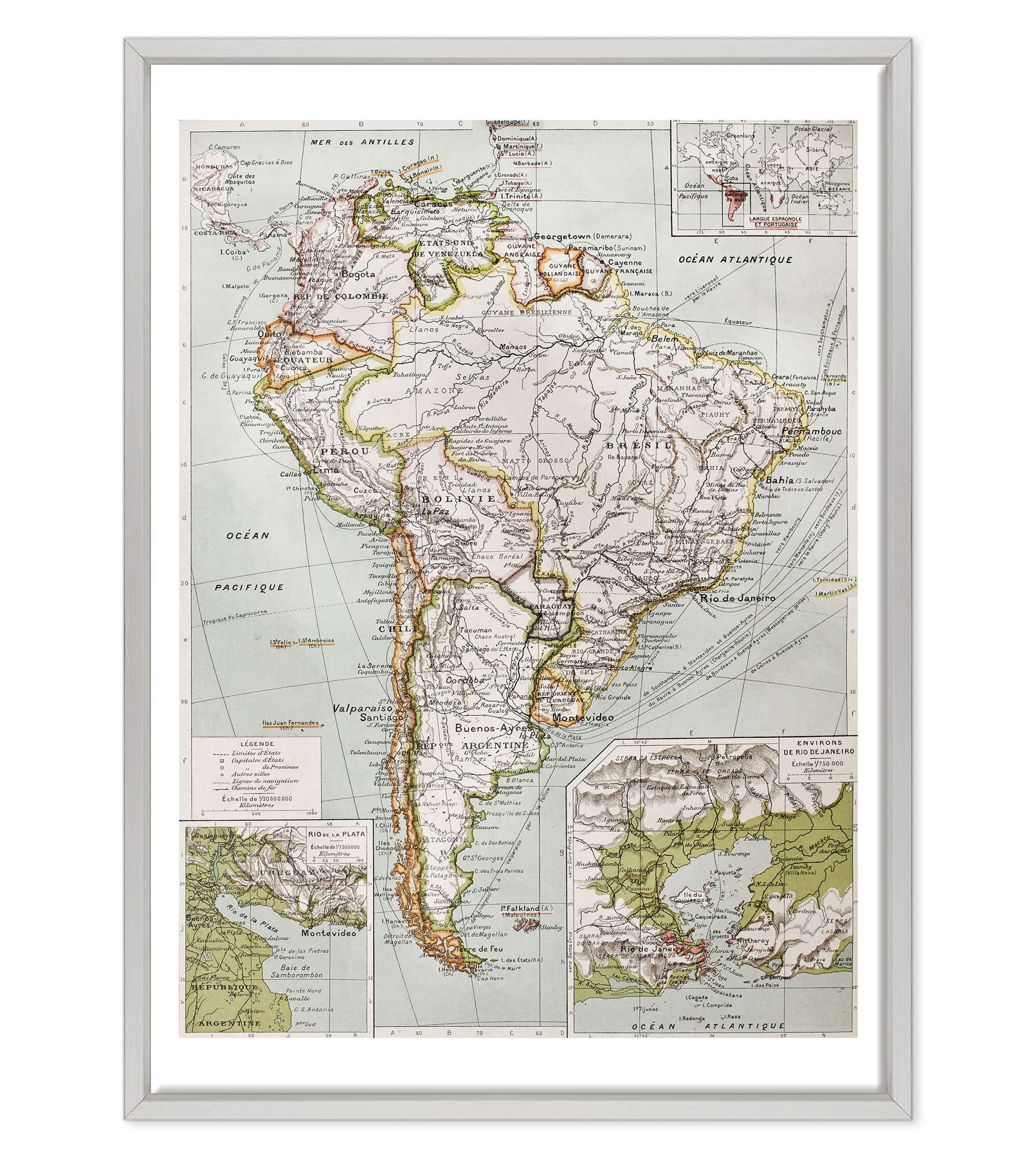 Antica Mappa America del Nord e Centro - Rio de Janeiro - Anno 1894
