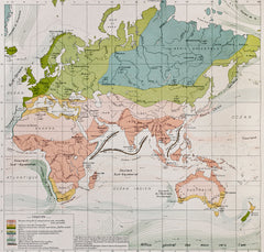 Antica Mappa Europa Asia Africa Australia - Anno 1894 - Clima e Correnti Oceaniche Oceano
