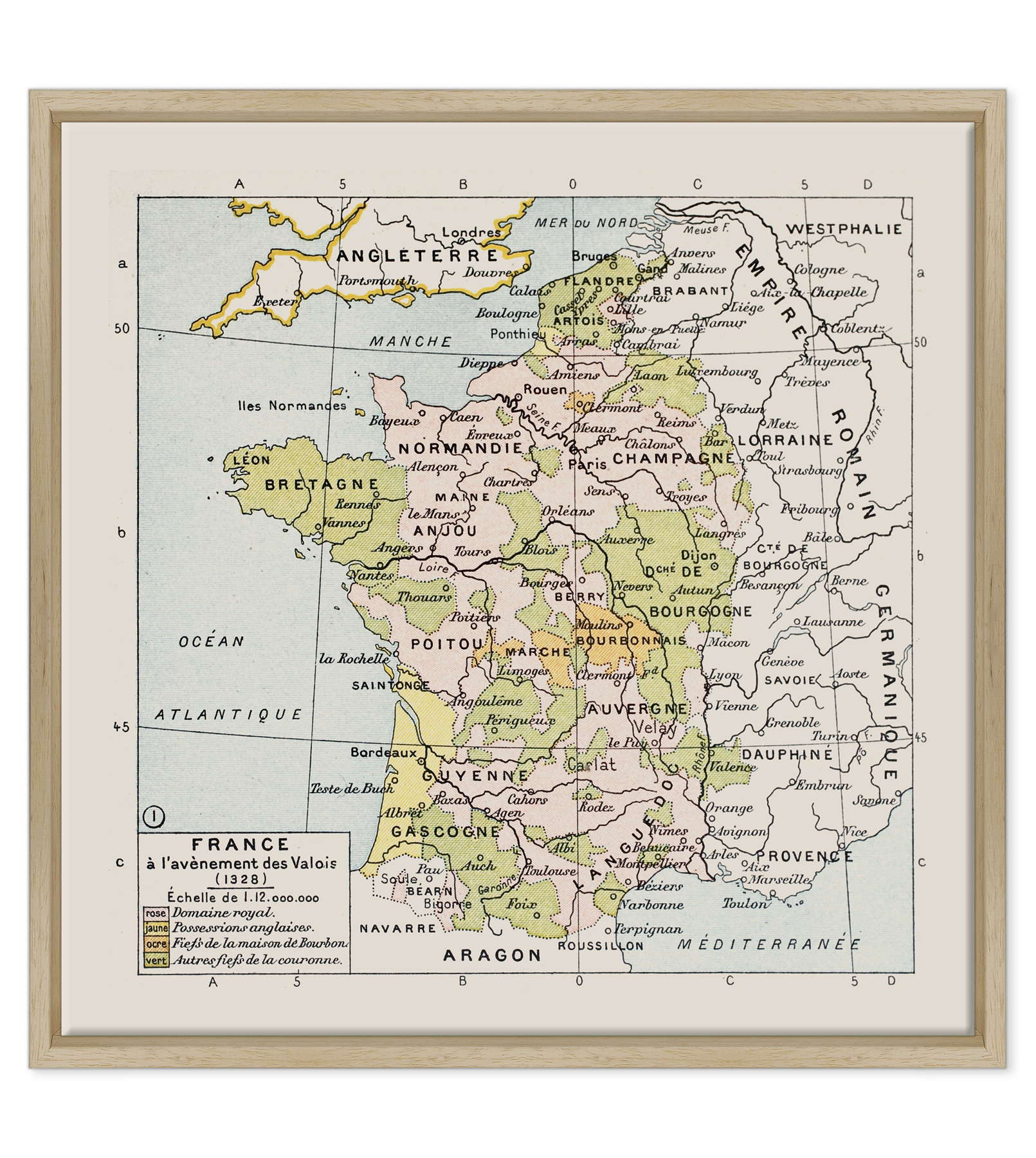 Antica Mappa Politica della Francia nel 1328 - Anno realizzazione 1894