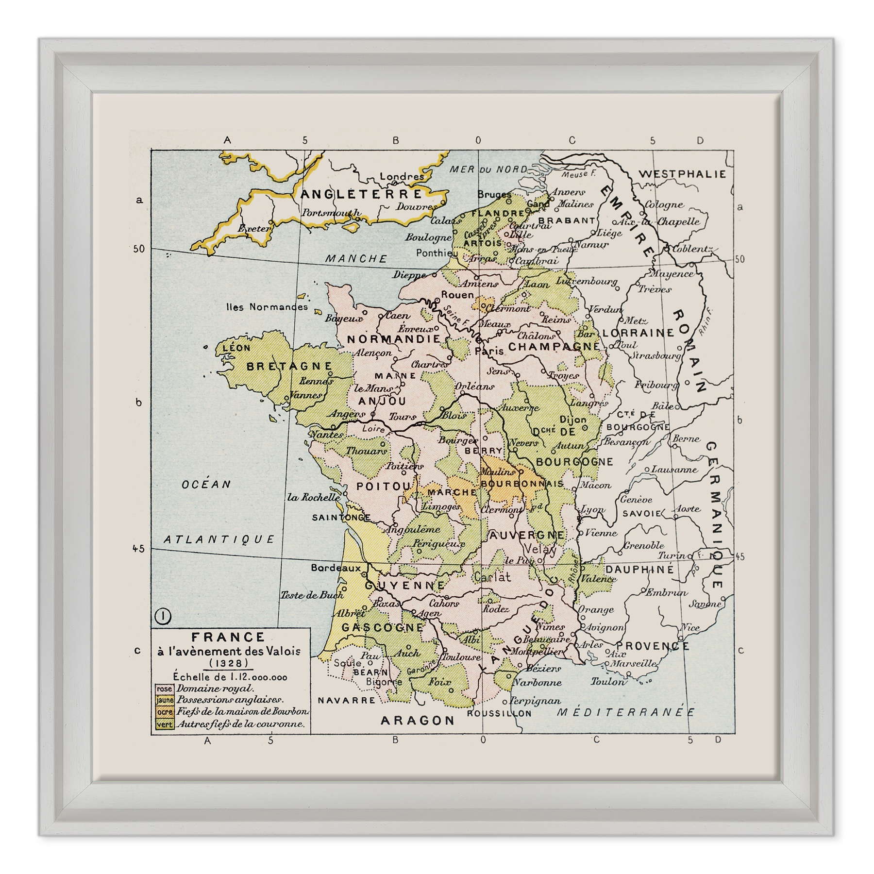 Antica Mappa Politica della Francia nel 1328 - Anno realizzazione 1894
