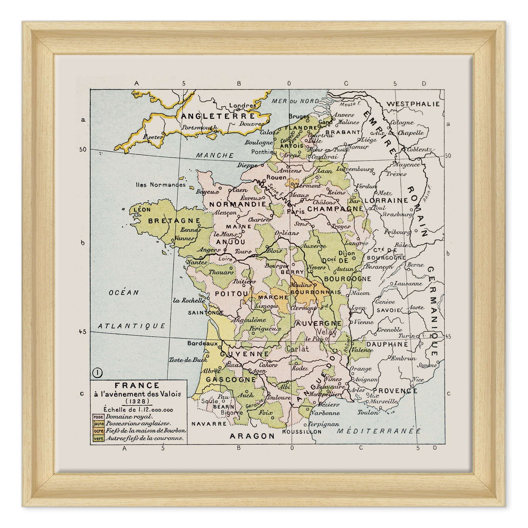 Antica Mappa Politica della Francia nel 1328 - Anno realizzazione 1894