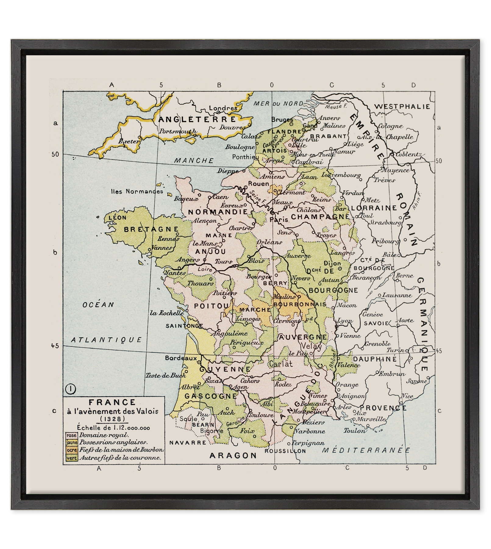 Antica Mappa Politica della Francia nel 1328 - Anno realizzazione 1894