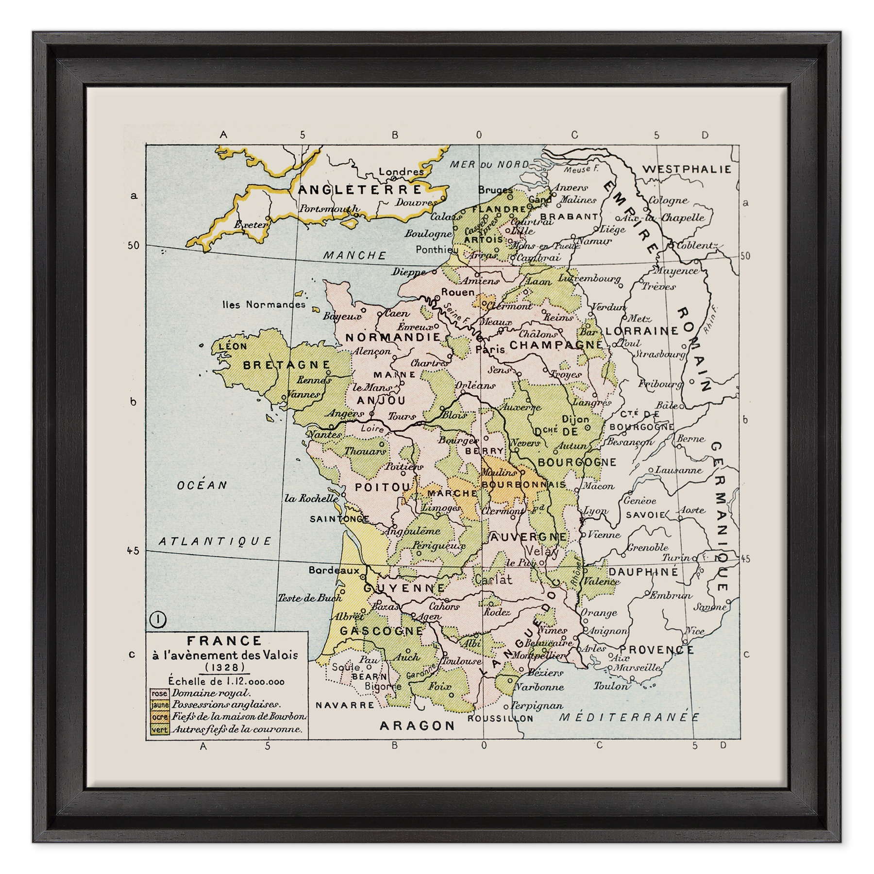Antica Mappa Politica della Francia nel 1328 - Anno realizzazione 1894