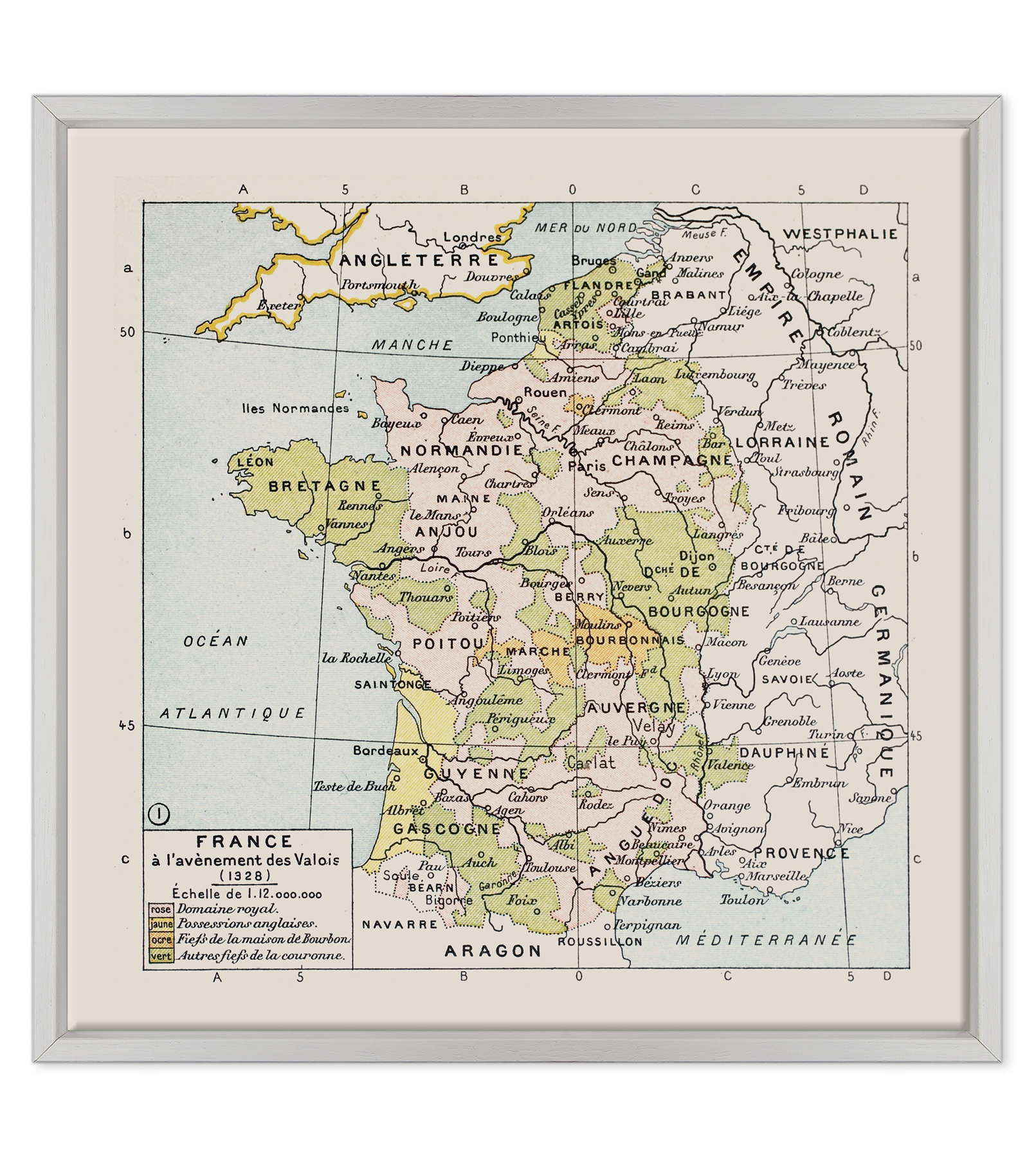 Antica Mappa Politica della Francia nel 1328 - Anno realizzazione 1894