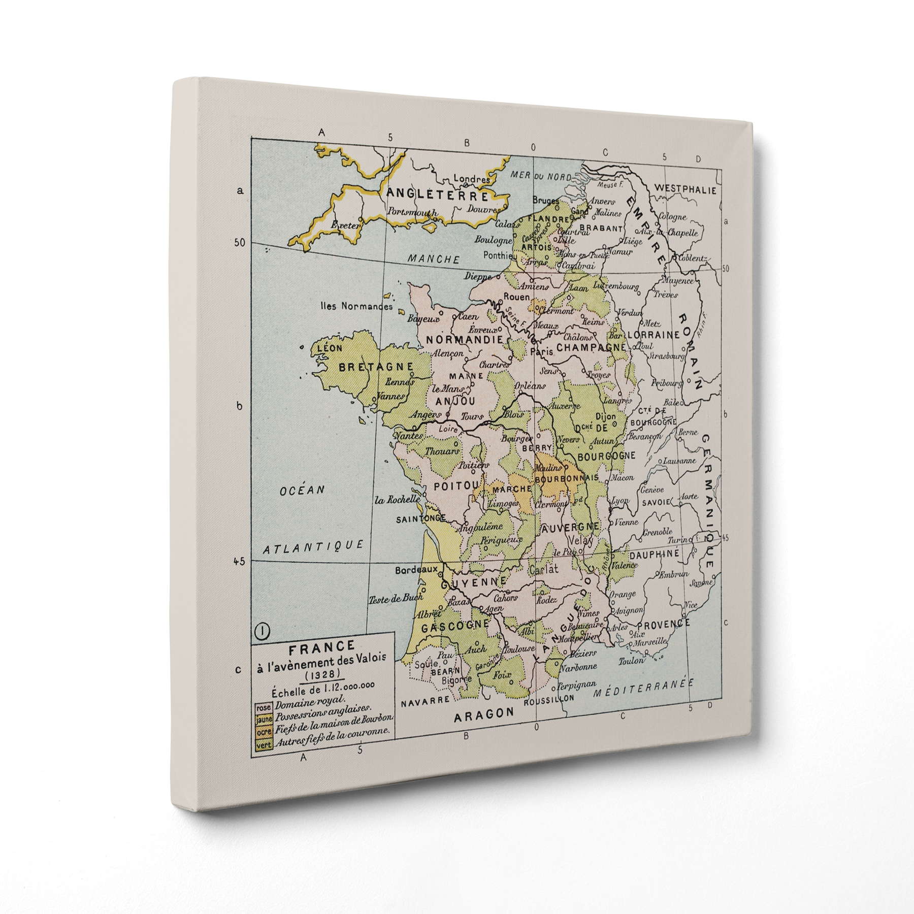 Antica Mappa Politica della Francia nel 1328 - Anno realizzazione 1894