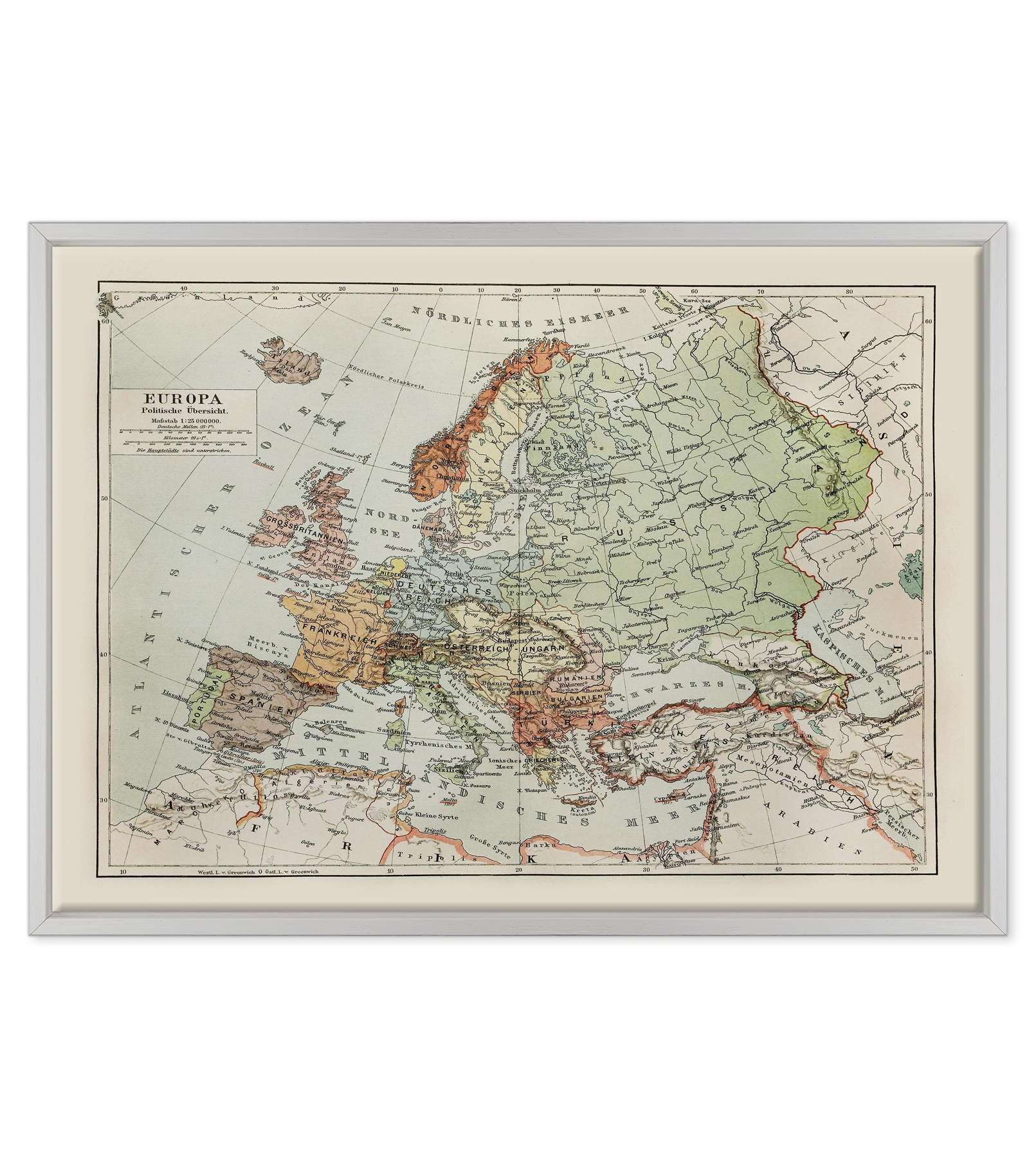 Antica Mappa Europa fine 1800 - Anno 1908