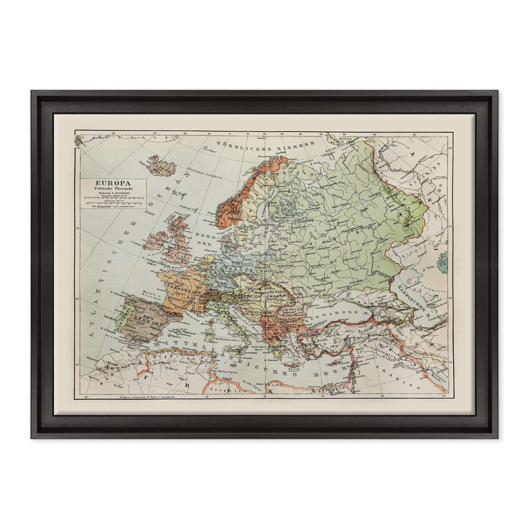Antica Mappa Europa fine 1800 - Anno 1908