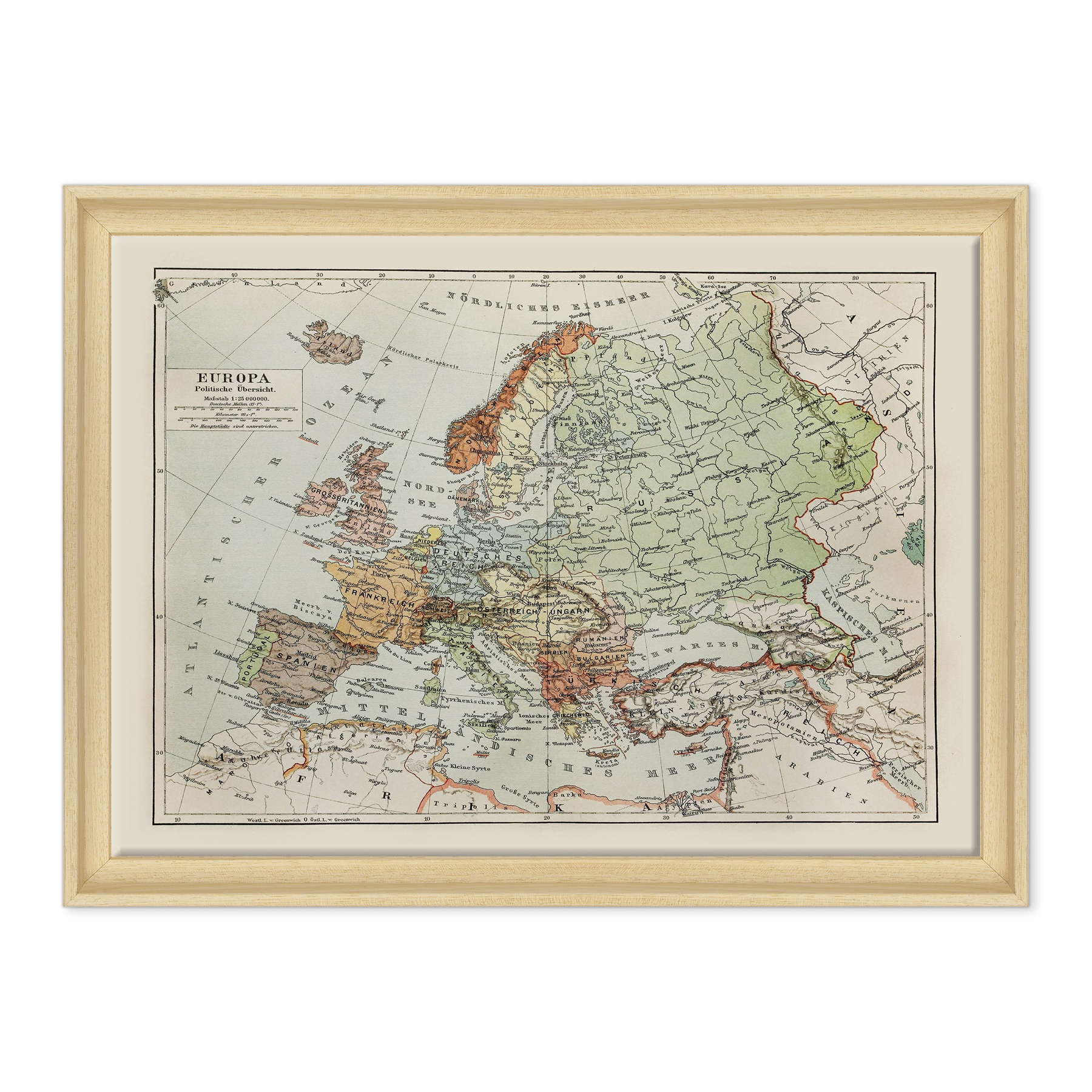 Antica Mappa Europa fine 1800 - Anno 1908