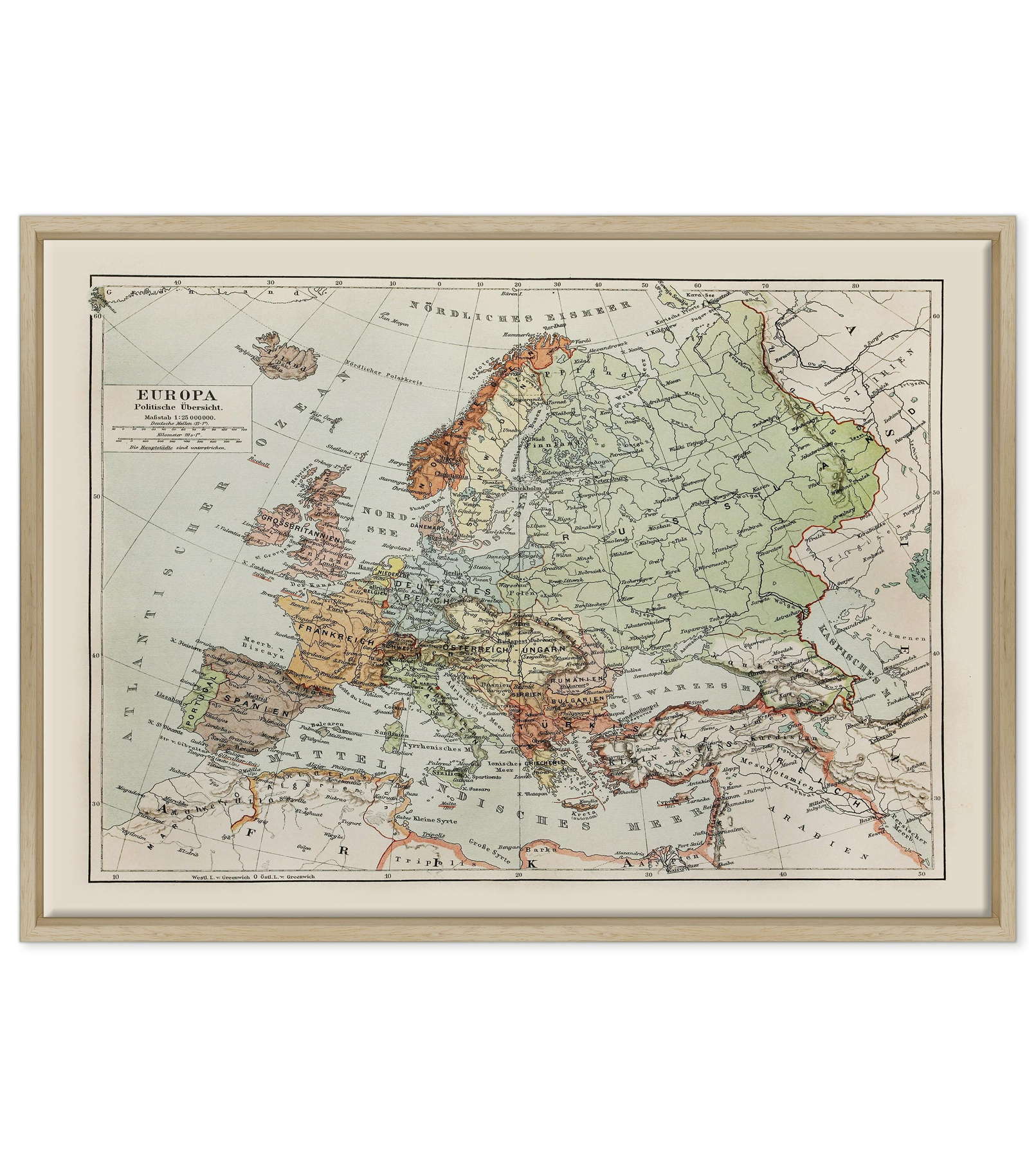 Antica Mappa Europa fine 1800 - Anno 1908