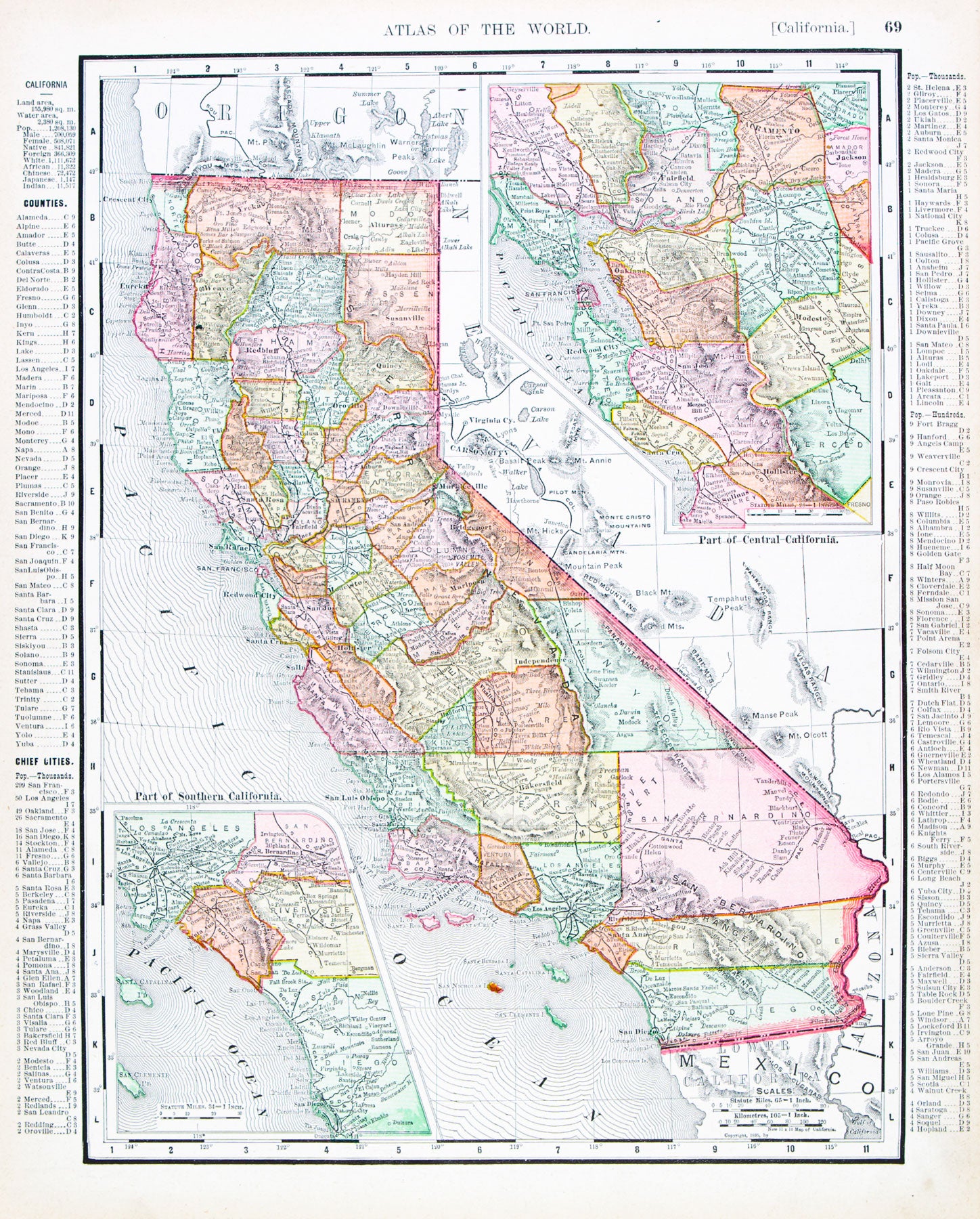 Antica Mappa California USA America - Anno 1900