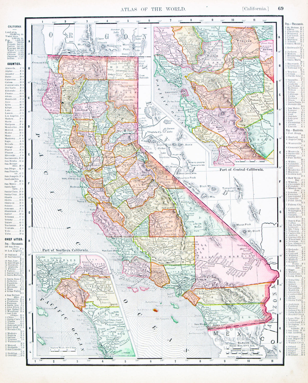 Antica Mappa California USA America - Anno 1900