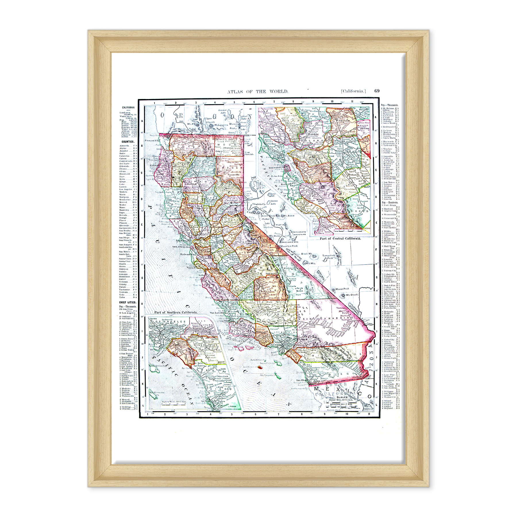 Antica Mappa California USA America - Anno 1900